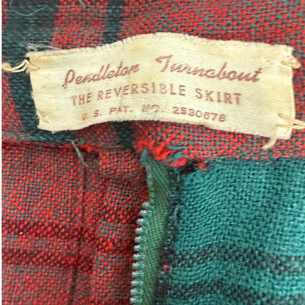 Vintage 1950s Pendleton Turnabout Reversible Plaid Pleated Wool Skirt 28