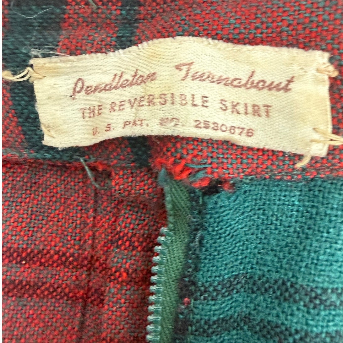 Vintage 1950s Pendleton Turnabout Reversible Plaid Pleated Wool Skirt 28