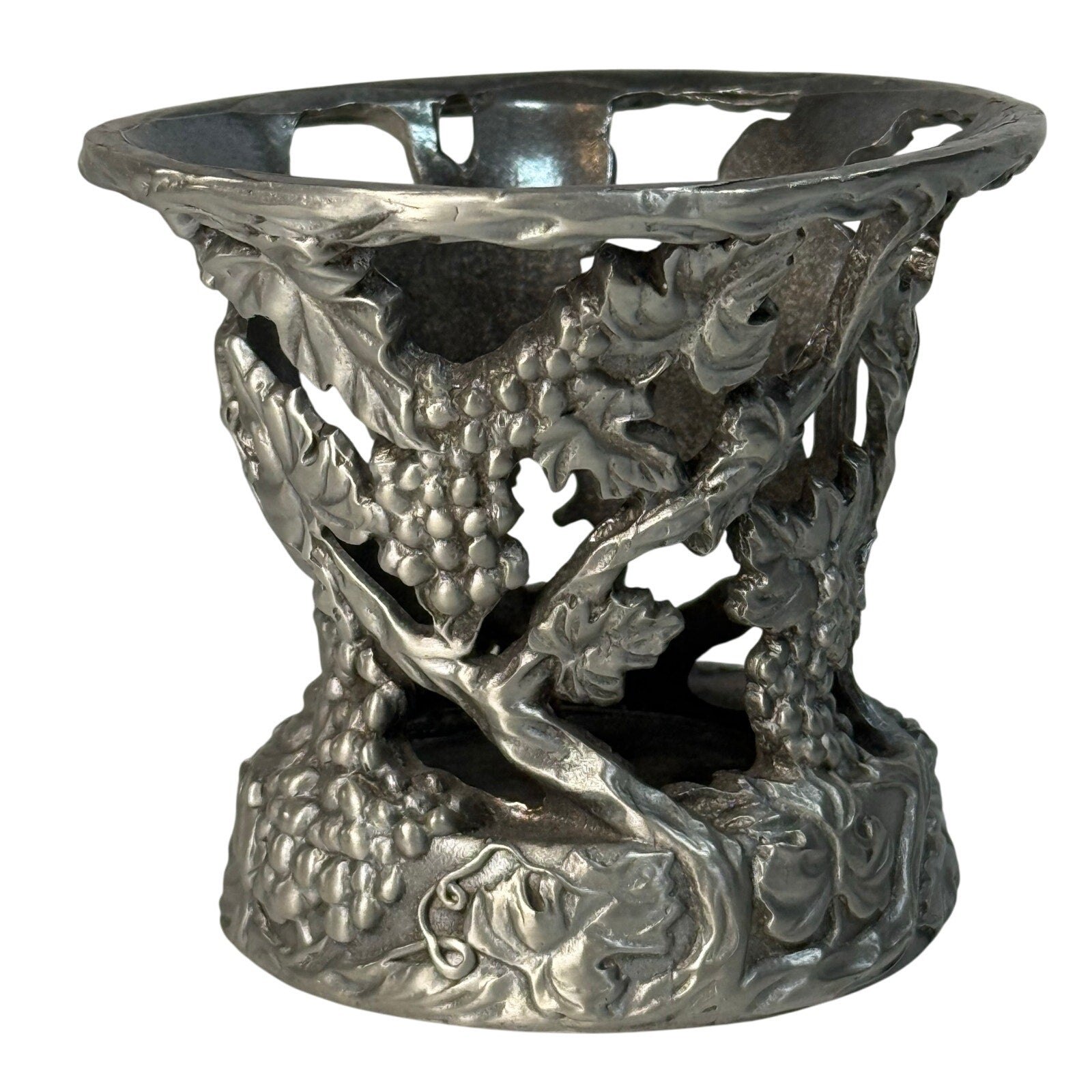 Vintage 90s Pewter Candle Holder Grape Vine Decor