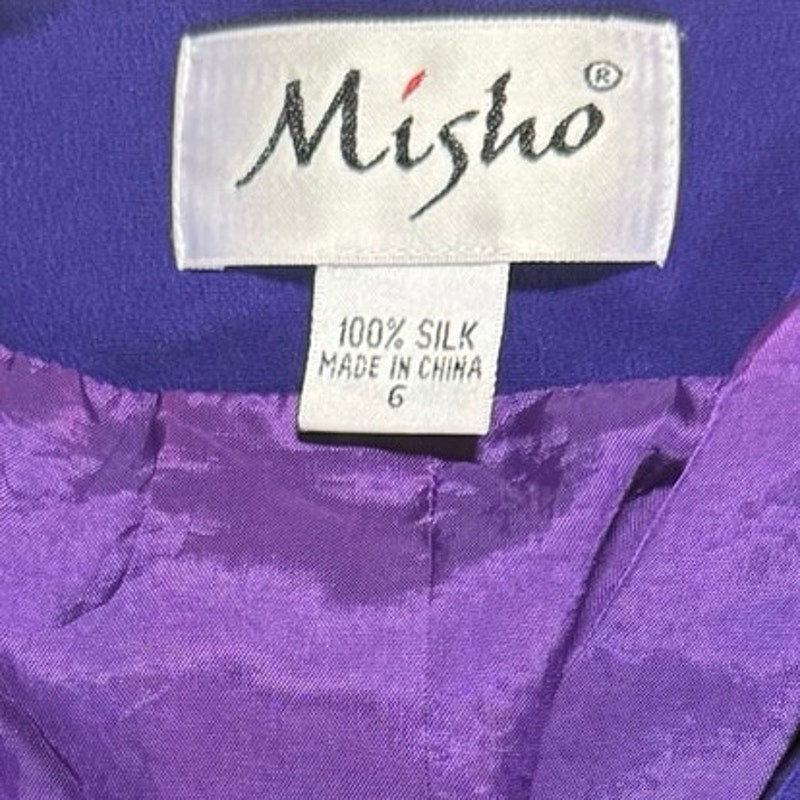 Vintage 90s Purple Silk Wrap Dress Women's 6Long Sleeve Lined Misho