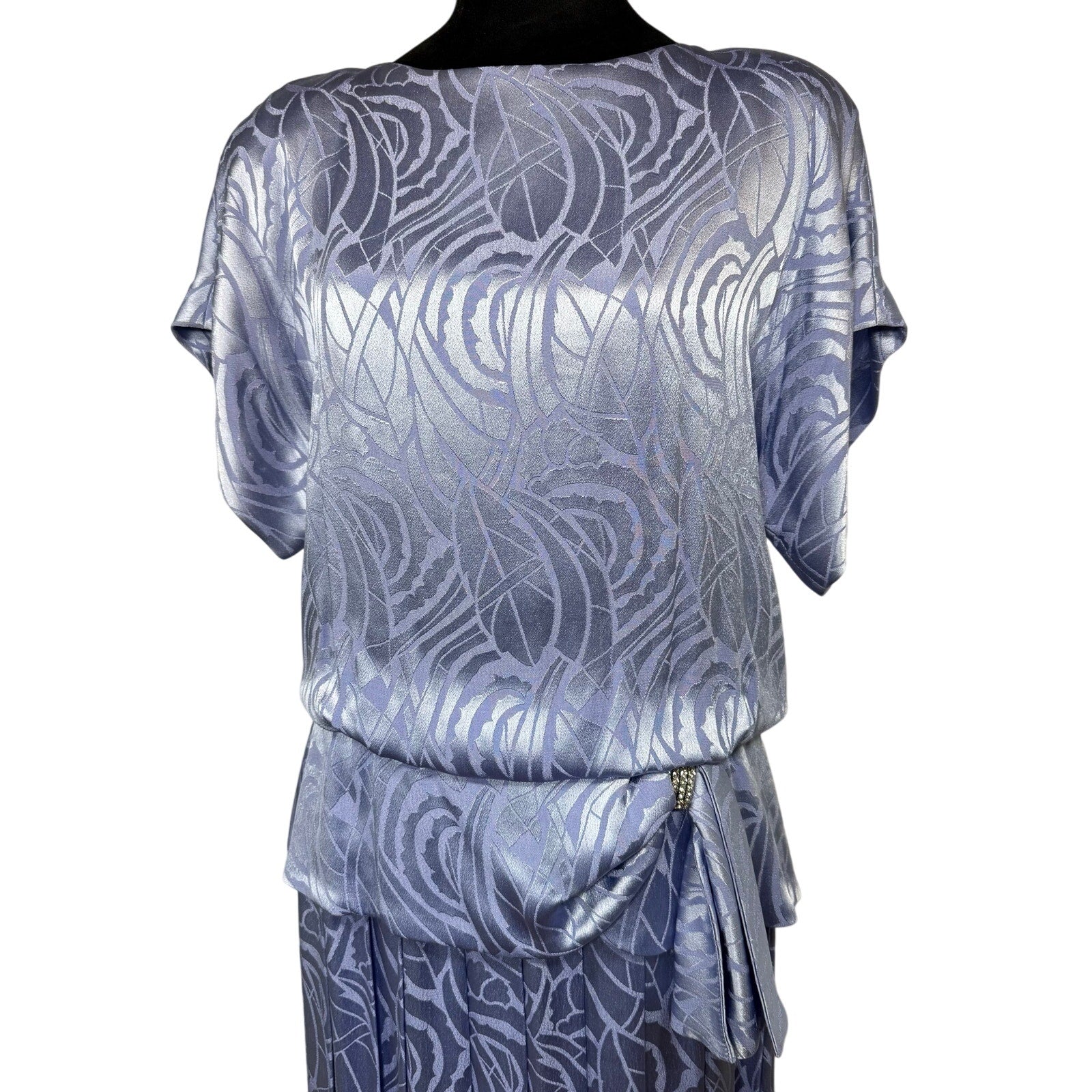 Vintage 80s Lavender Pleated Peplum Rhinestone Women's Medium Dress
