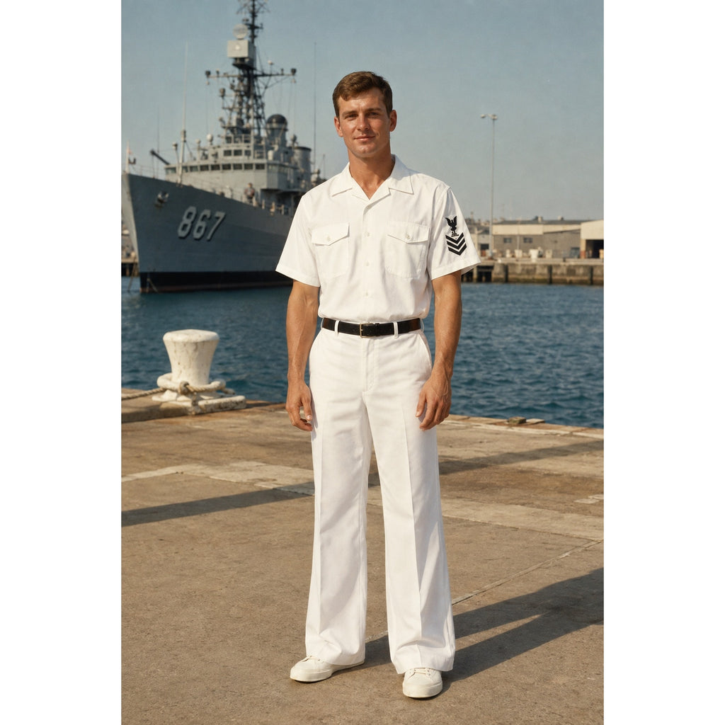 Vintage 80s US Navy White Dress Uniform Pants Wide Leg Men’s 34L