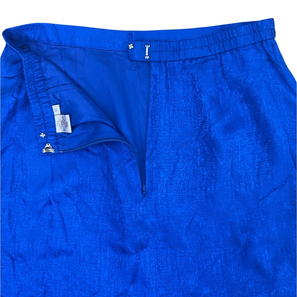 Vintage 90s Women's Blue 100% Silk Pencil Skirt Size 10 Midi Lined Classic