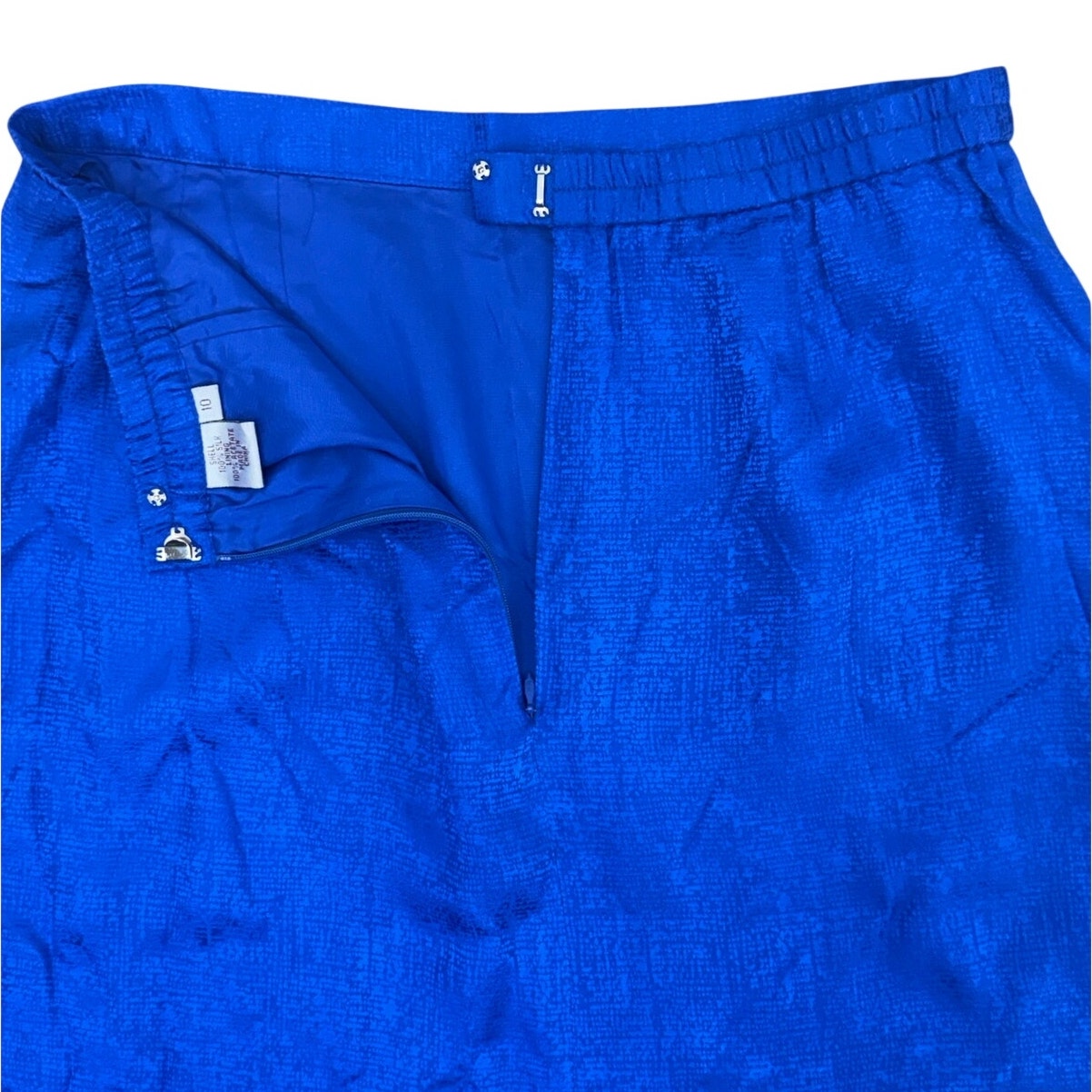 Vintage 90s Women's Blue 100% Silk Pencil Skirt Size 10 Midi Lined Classic