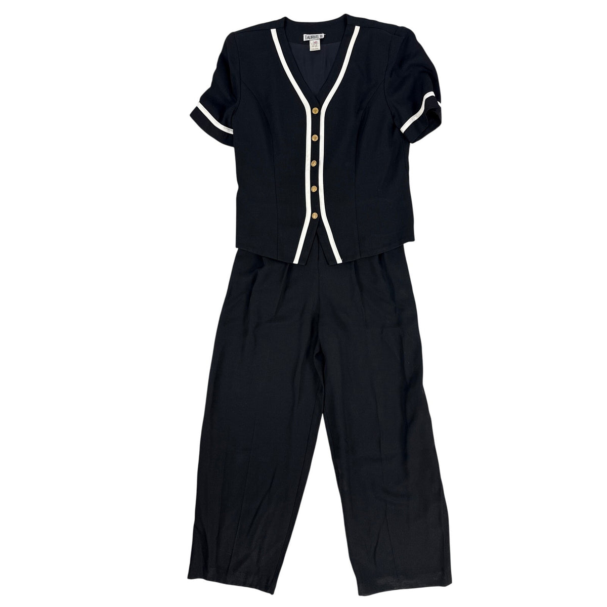 Vintage 80s Taurus II Black White Piped Jumpsuit Women's Size 8