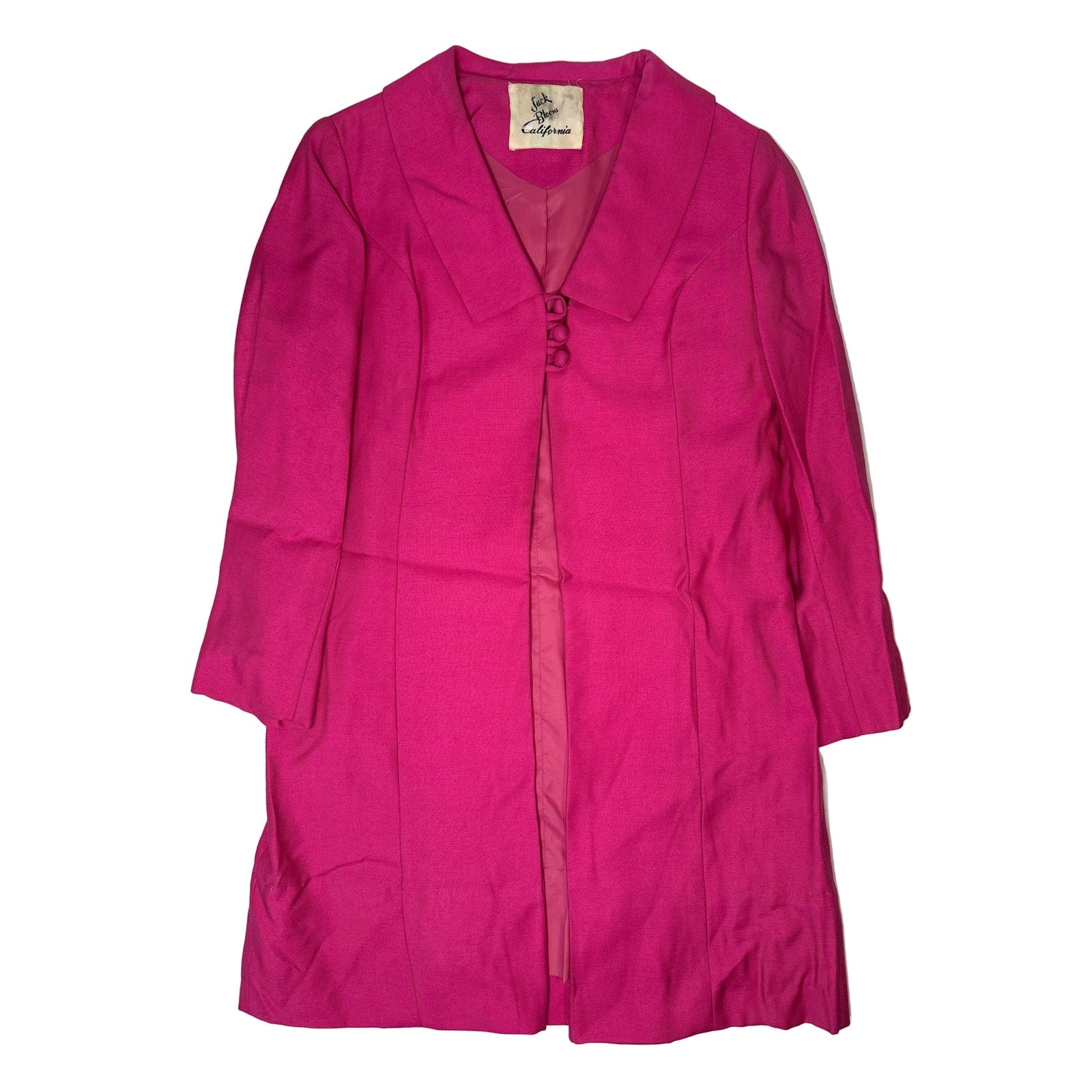 Vintage 60s Women’s Medium Jack Bloom Pink Swing Coat A-Line Rayon Acetate