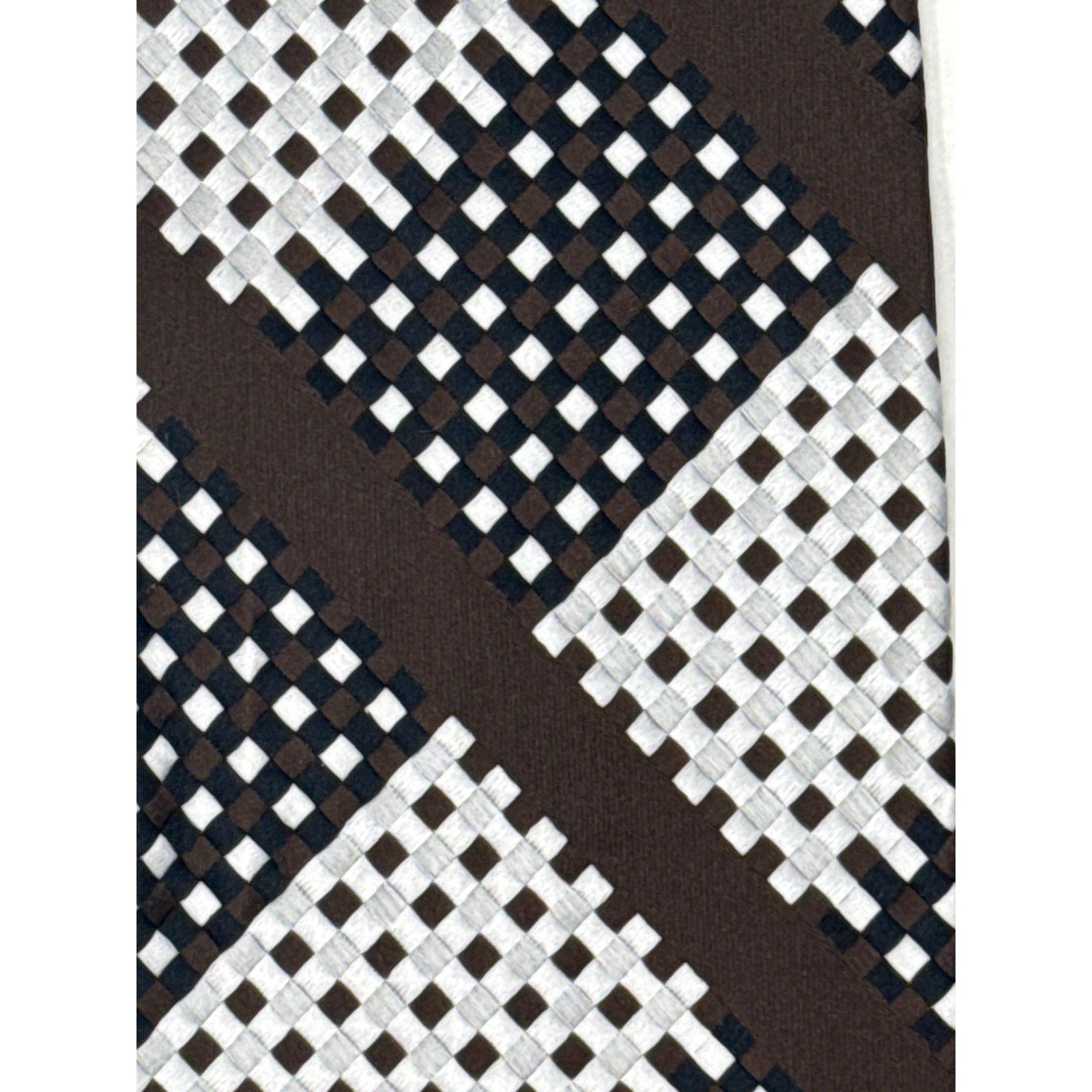 Vintage 70s Mens Wide Disco Necktie Champs Elysee Op Art Check Brown Black White