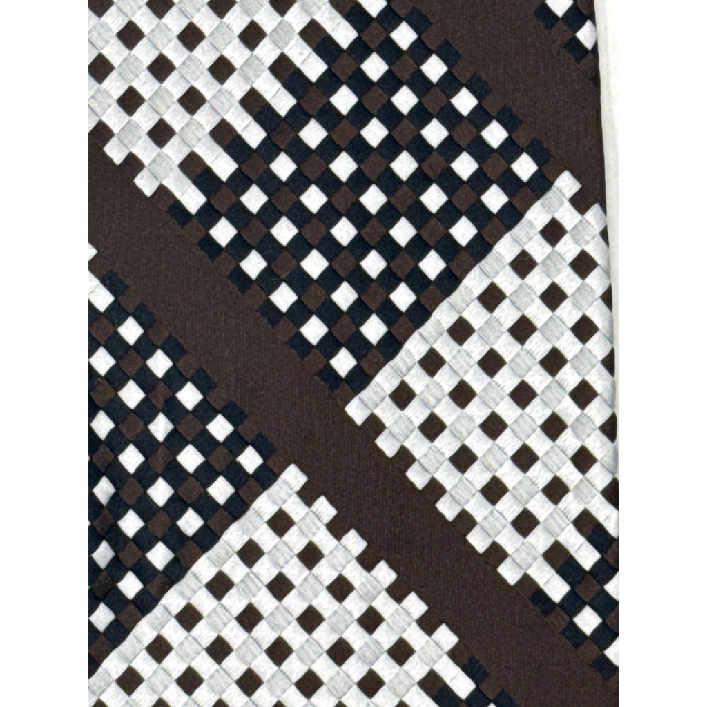 Vintage 70s Mens Wide Disco Necktie Champs Elysee Op Art Check Brown Black White