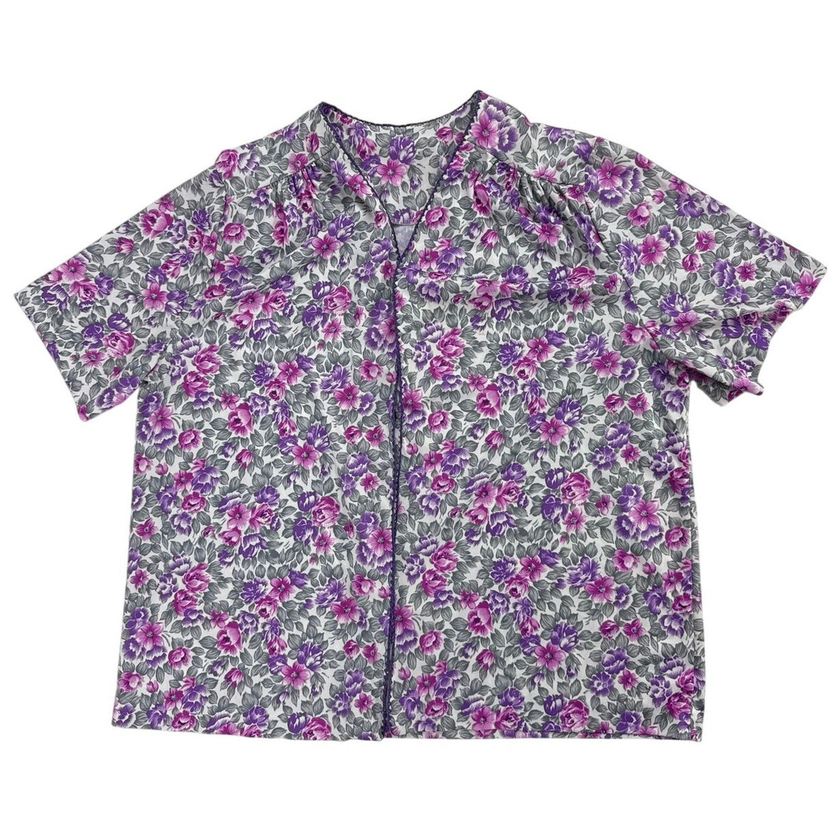 70s CB Purple Floral Tricot Dress Jacket Set Belted Size Women's Large