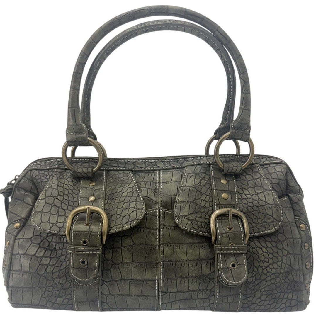 ANA Green Croc Embossed Faux Leather Satchel Purse Buckle Pocket Handbag