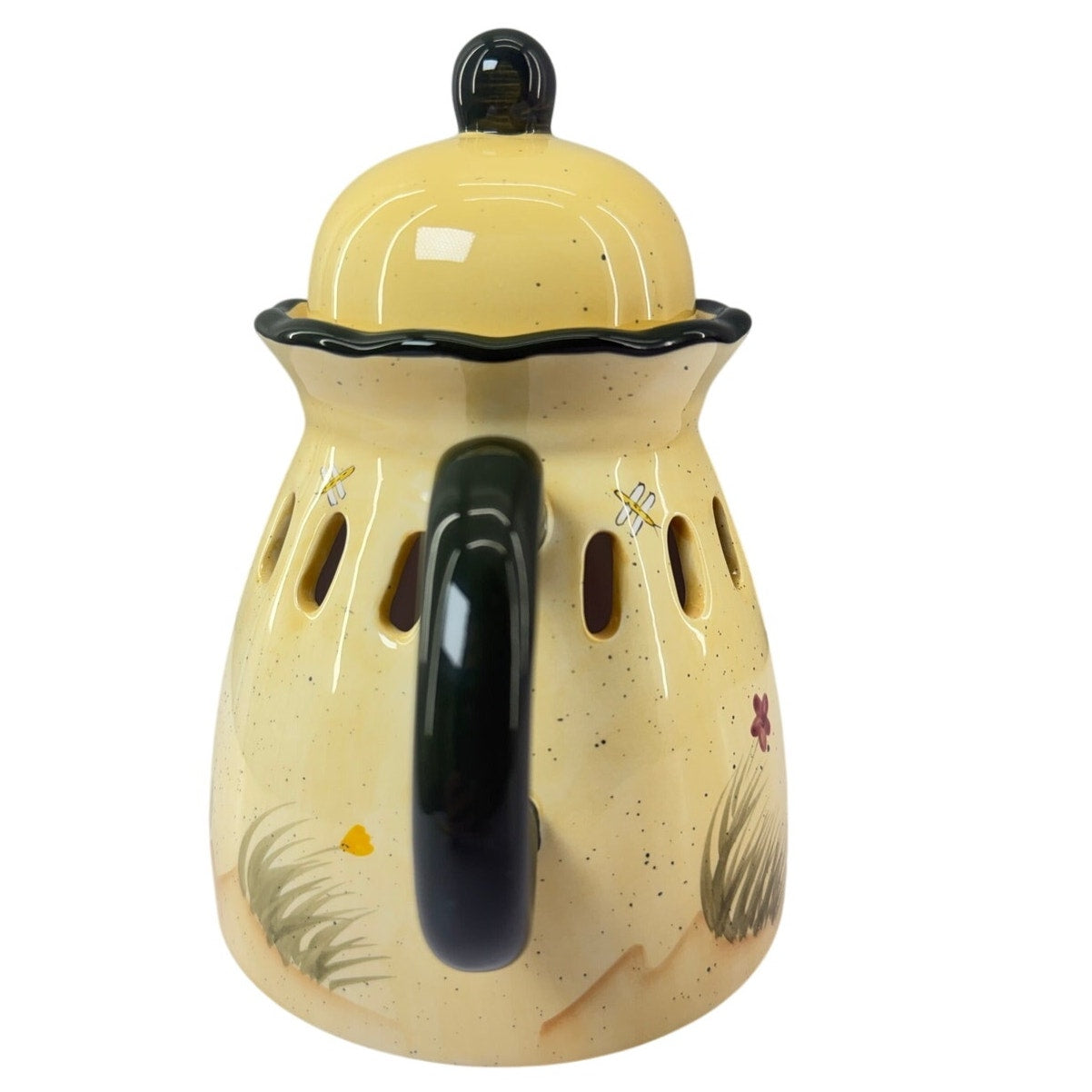 Vintage 90s Yellow Ceramic Teapot Candle Warmer Cover Floral Cutouts