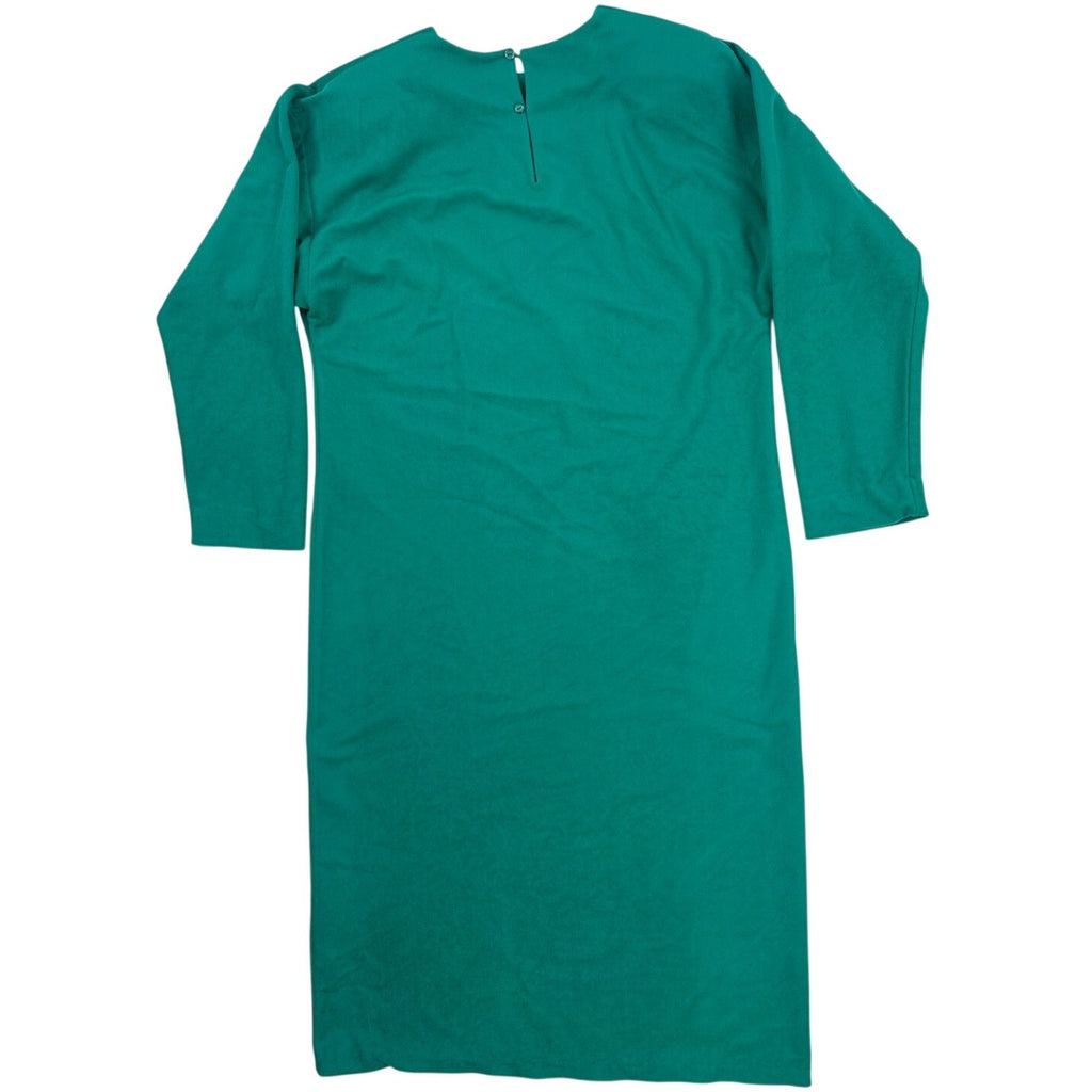Vintage 1980s Aqua Green Long Sleeve Midi Shift Dress Women's Medium