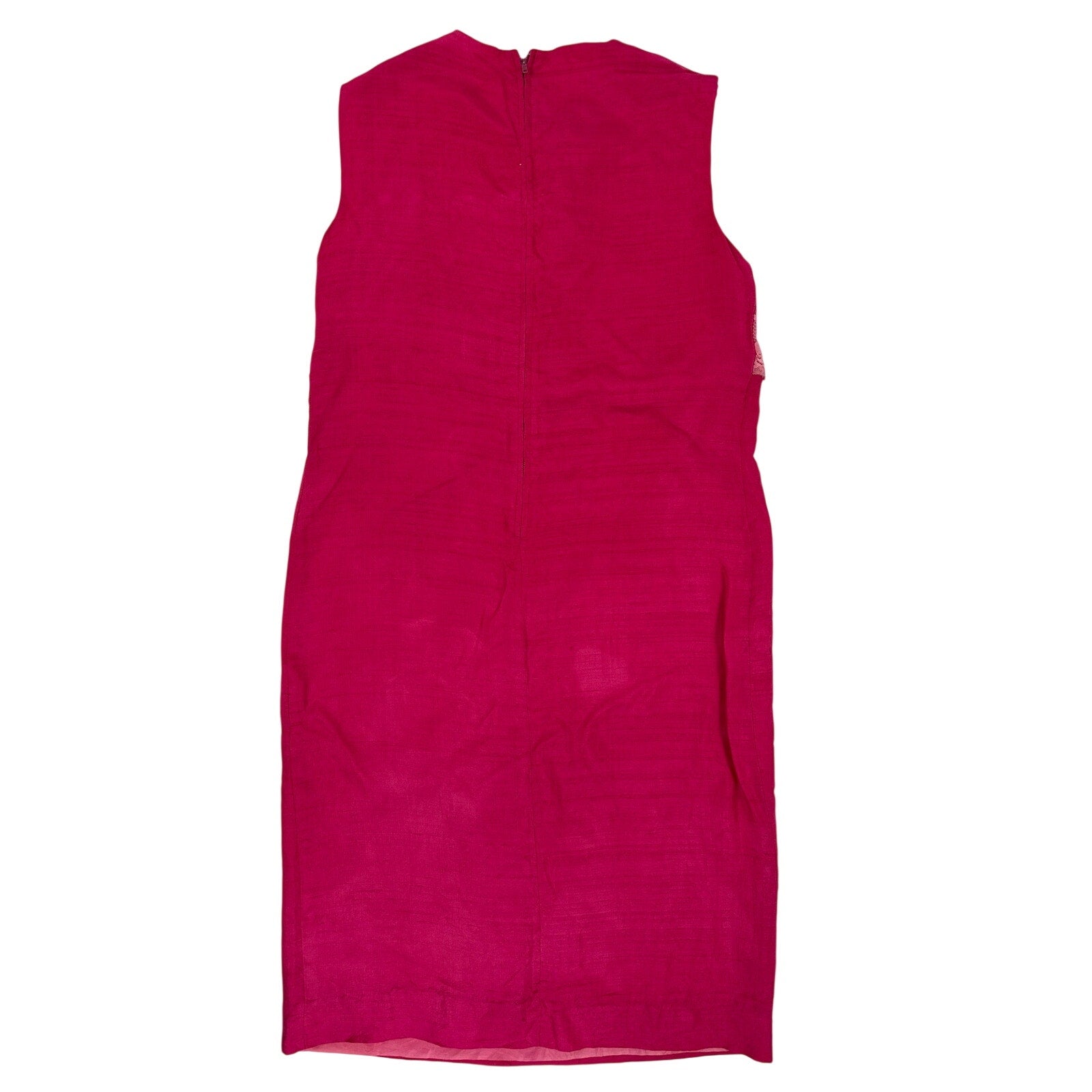 Vintage 1960s Pink Silk Lace Shift Dress Rhinestone Buttons Women's Small