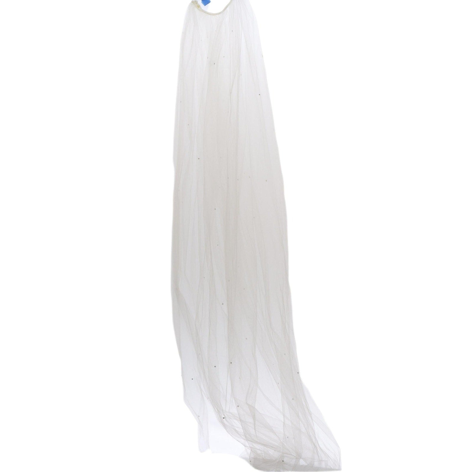 Vintage 90s Bridal Veil Train White Tulle Rhinestone Headband Wedding 95" Long