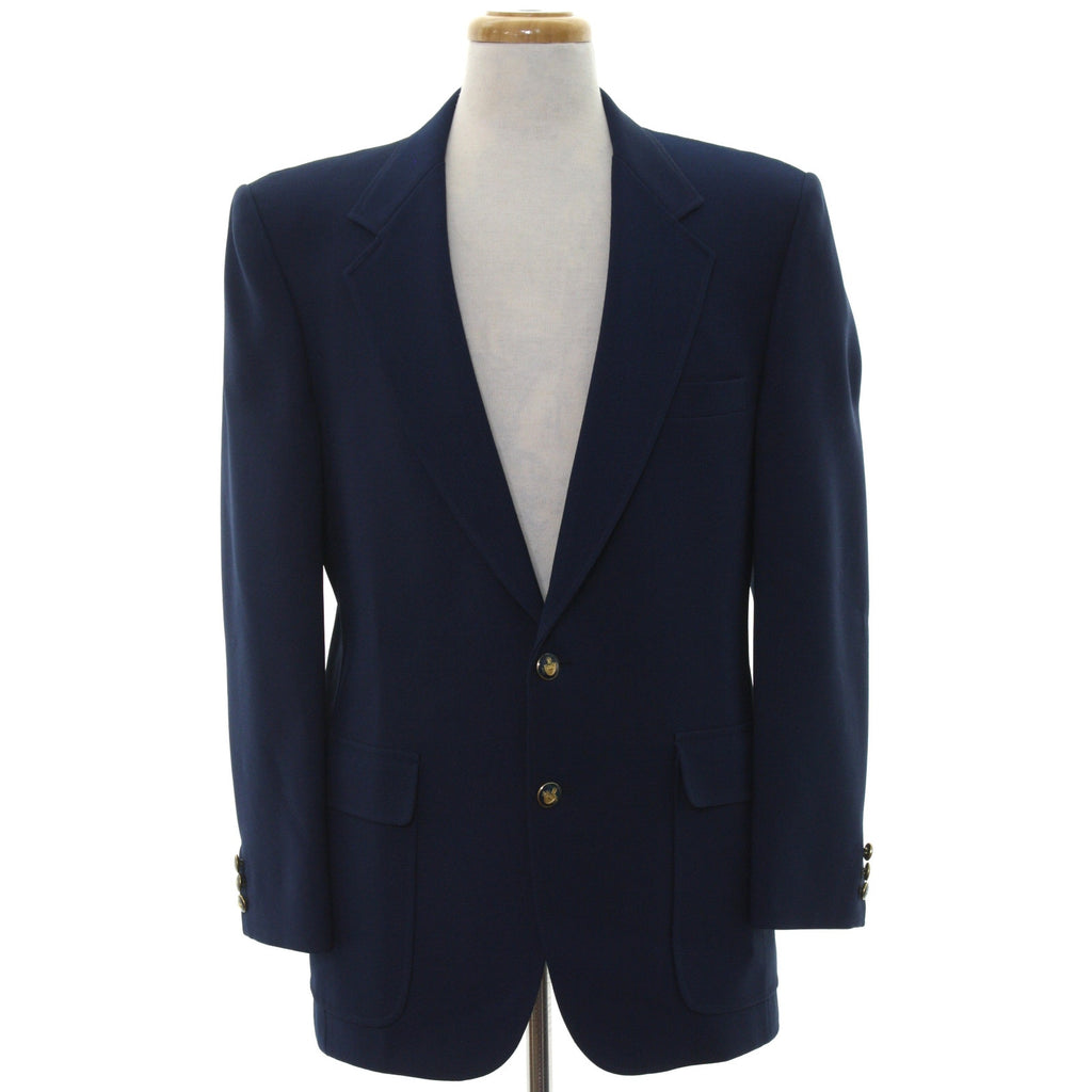 Vintage 70s Knack Navy Knit Blazer Gold Crest Buttons USA 40 Chest