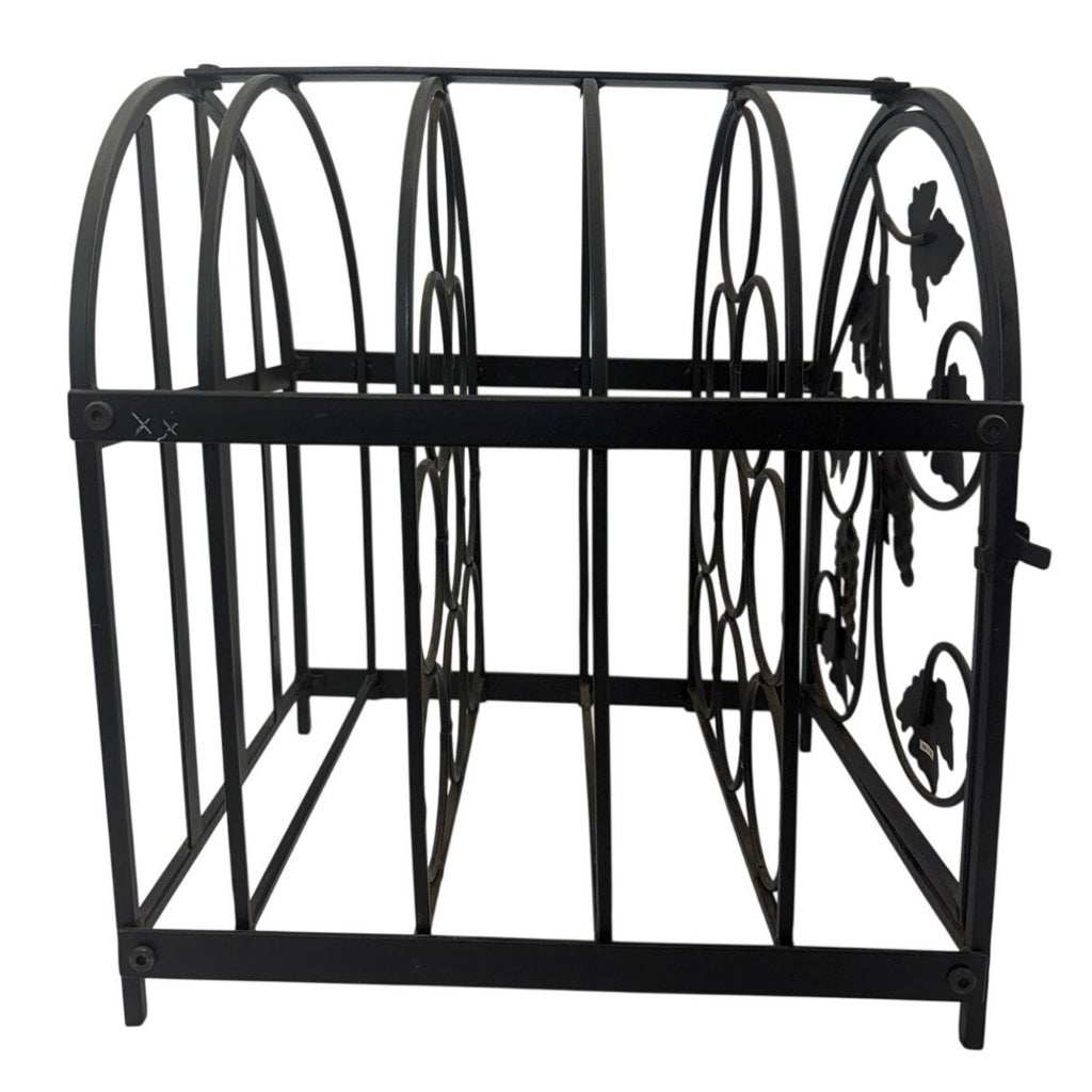 Vintage 90s Black Metal Ivy Wine Rack 9 Bottle Tabletop Display