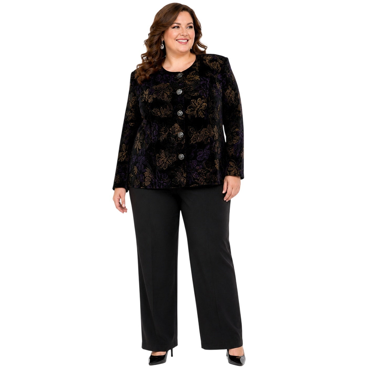 Maggie McNaughton Black Velvet Floral Glitter Jacket Women's 24 USA