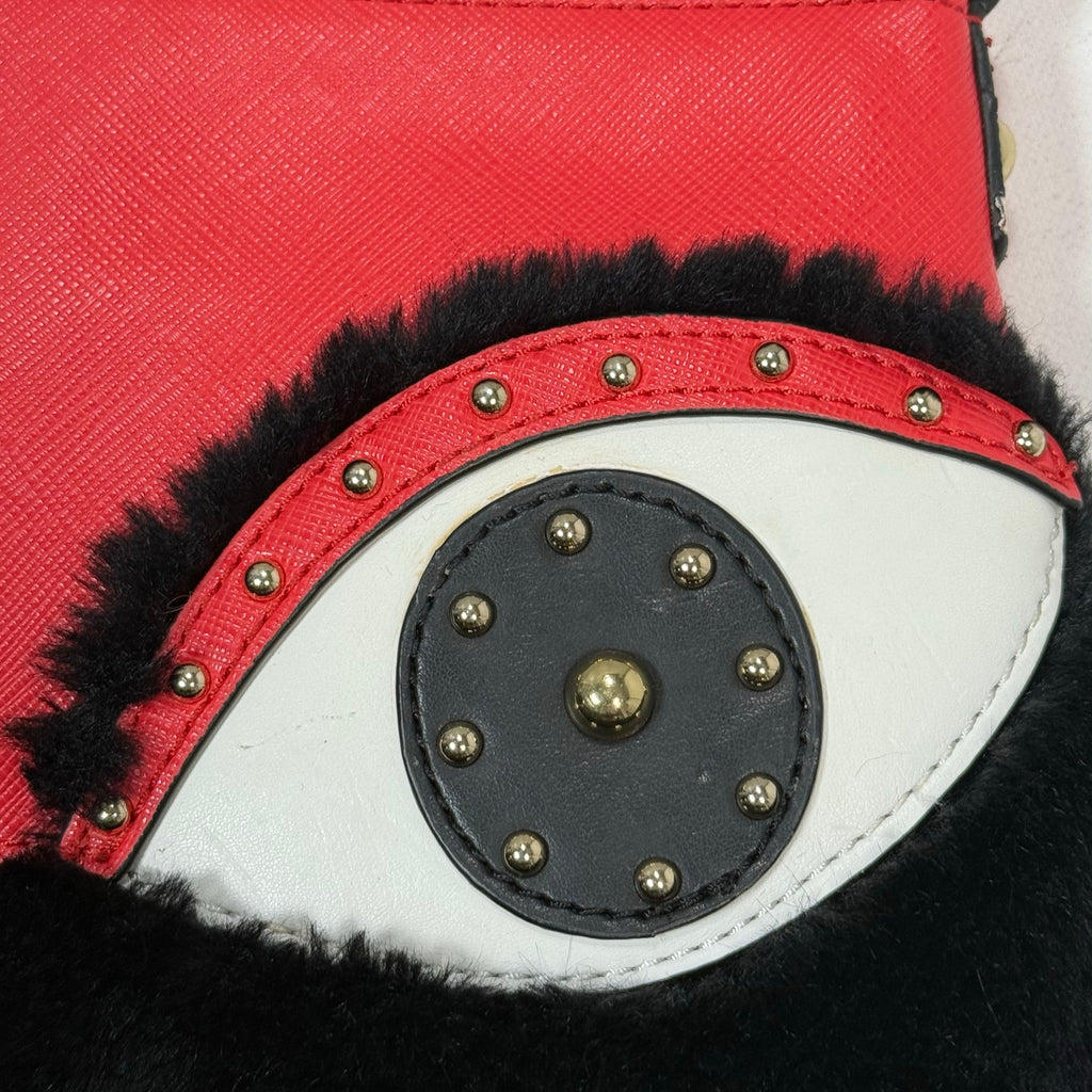 Vintage 90 Sharif Handbag Leather Crossbody Red Black Beaded Eye Appliqué