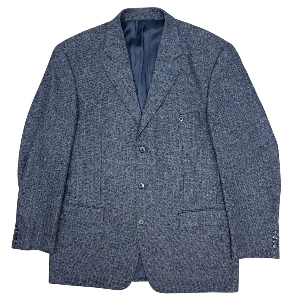 Vintage 90s Pronto Uomo Silk Wool Navy Windowpane Sport Coat 46R Italy