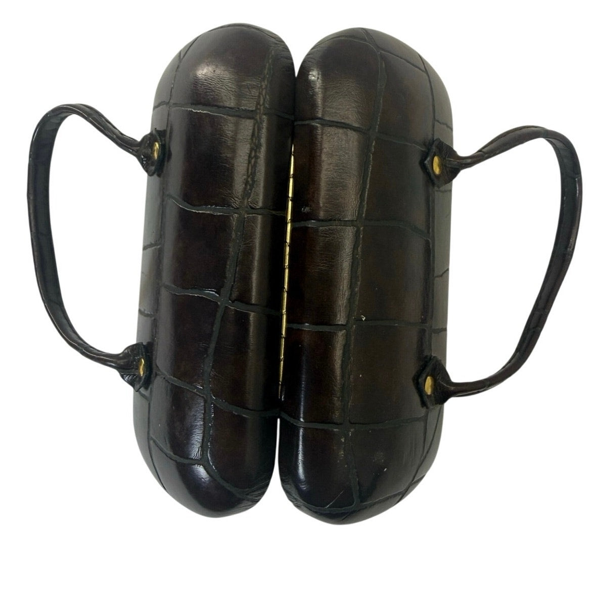 Vintage 70s Purse Style Eyeglasses Case Black Faux Croc Hard Shell w Handles