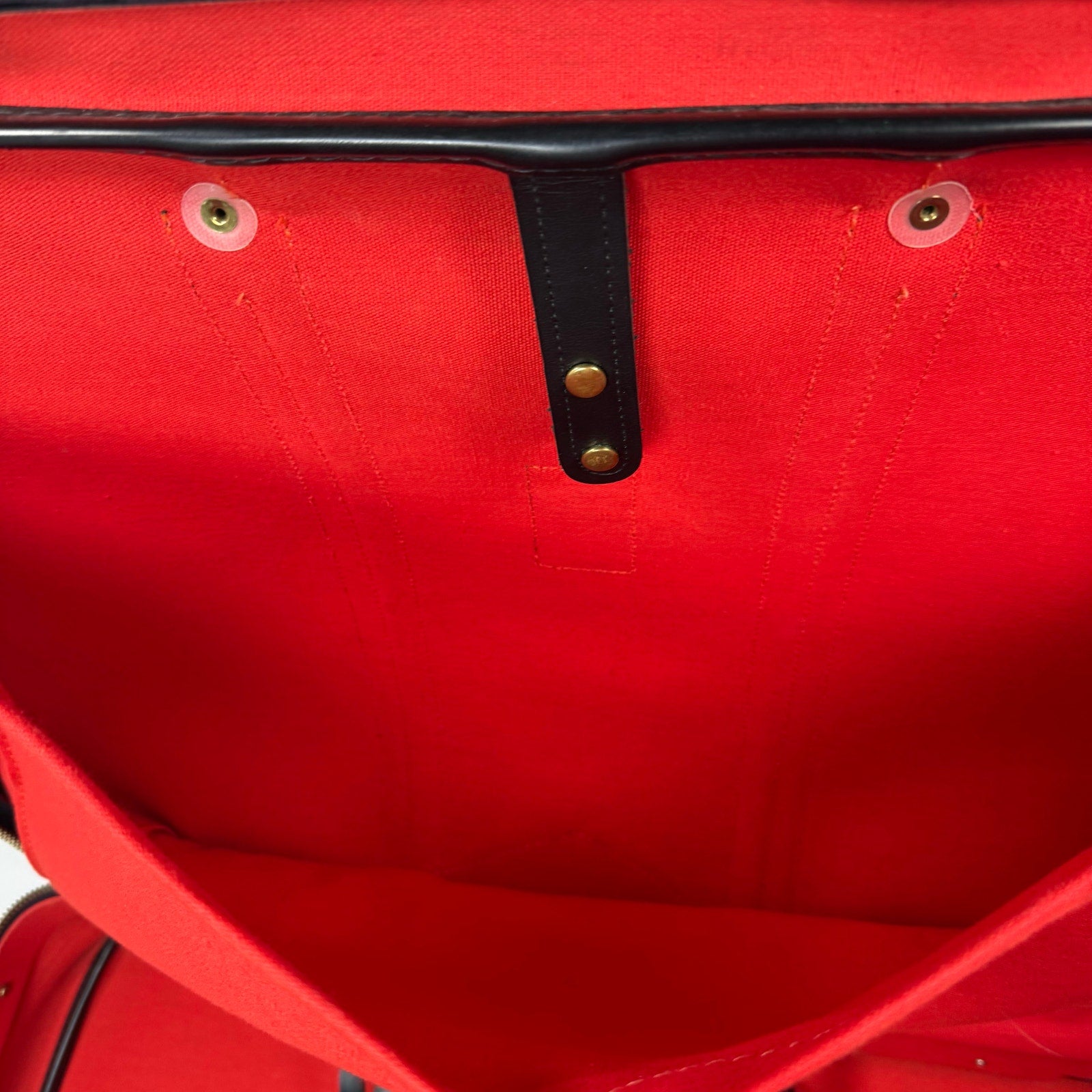 Vintage 70s Black Leather Luggage Briefcase Red Stripe Locking Travel Case