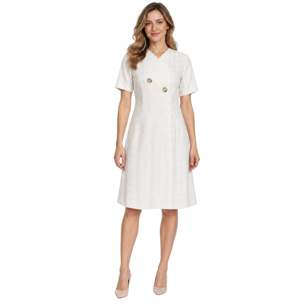 Vintage 70s White Textured Double Knit A-Line Dress Women’s Small