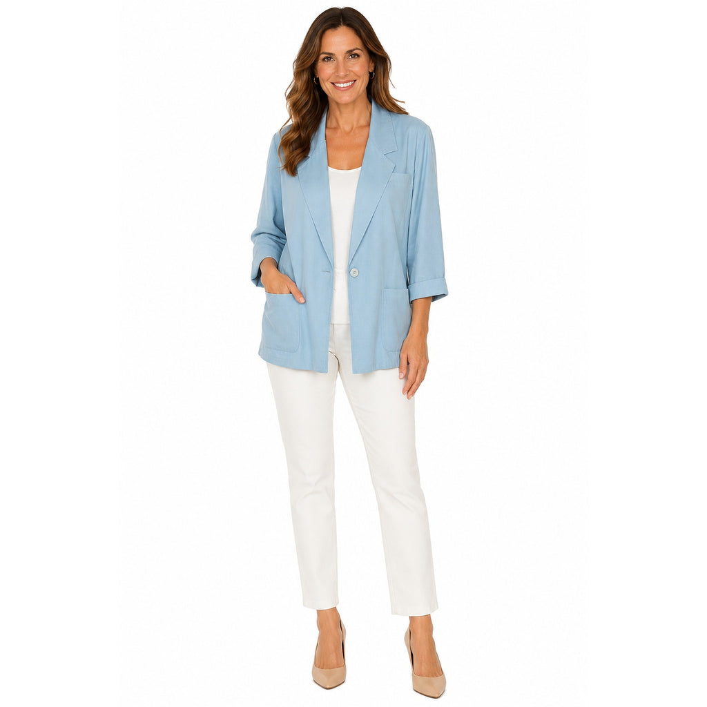 Vintage 80s Alfred Dunner Women's Light Blue Blazer Jacket Size 16 USA 44 Chest