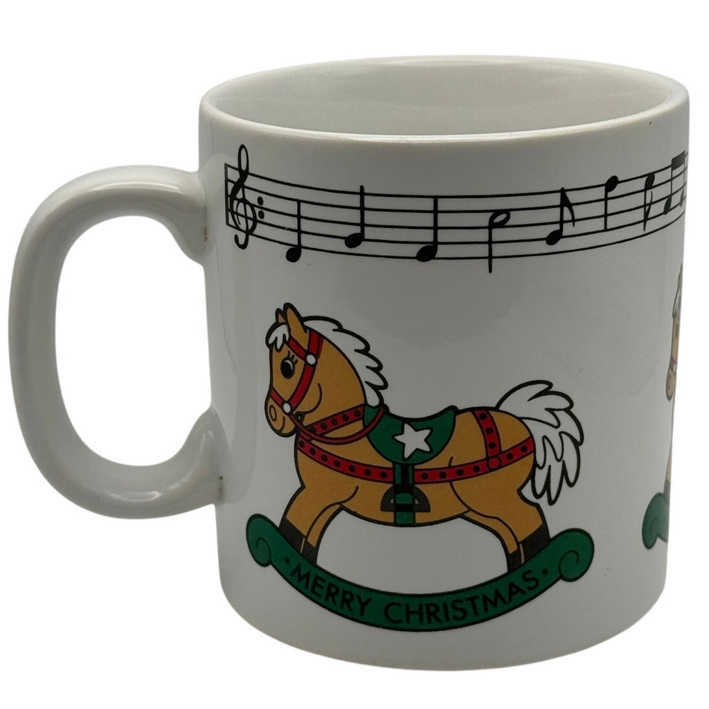 Vintage 80s Telco Merry Christmas Rocking Horse Coffee Mug Musical Notes