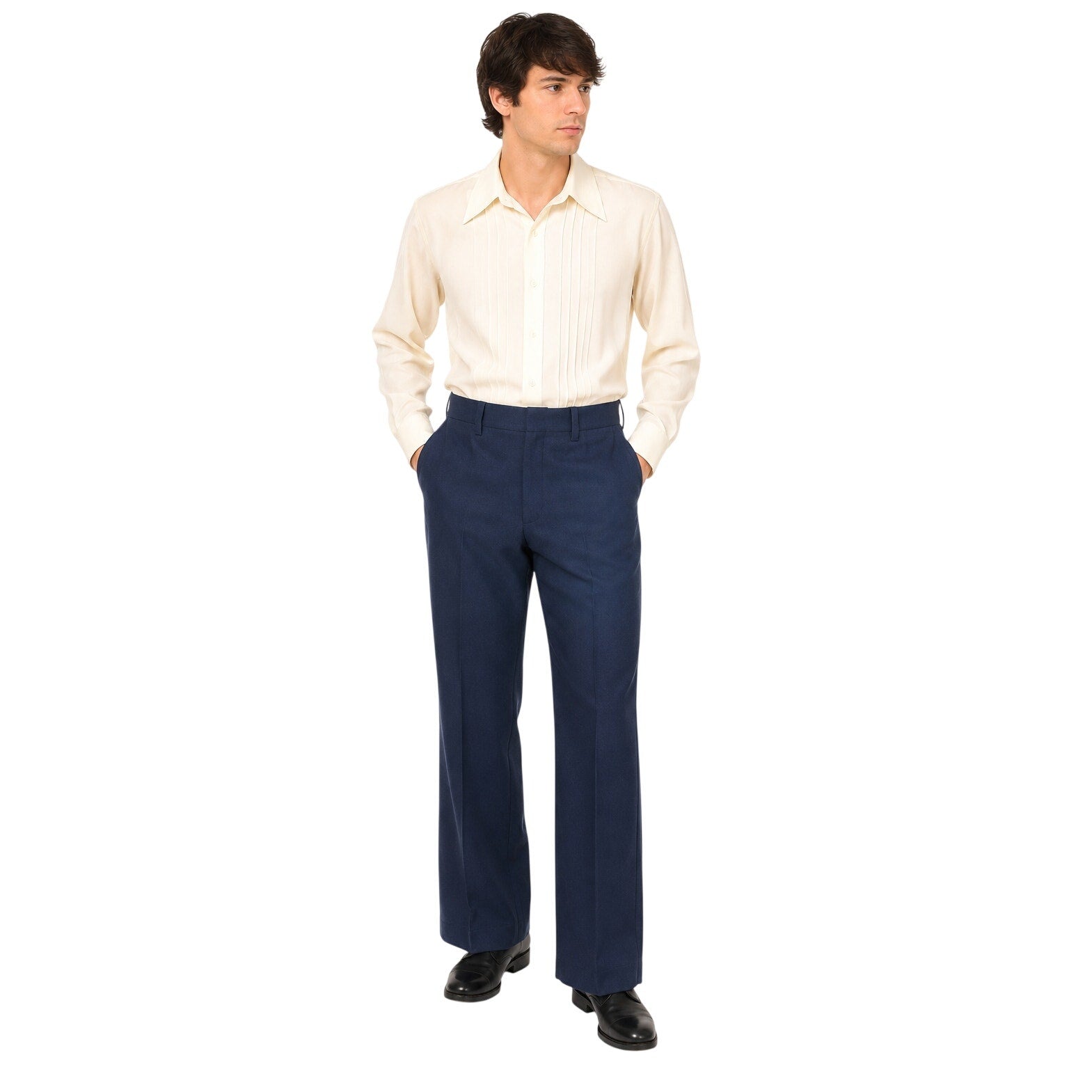Vintage 80s Men's Medium Disco Slacks Navy Wide Leg Sears Kings Road 30" Inseam