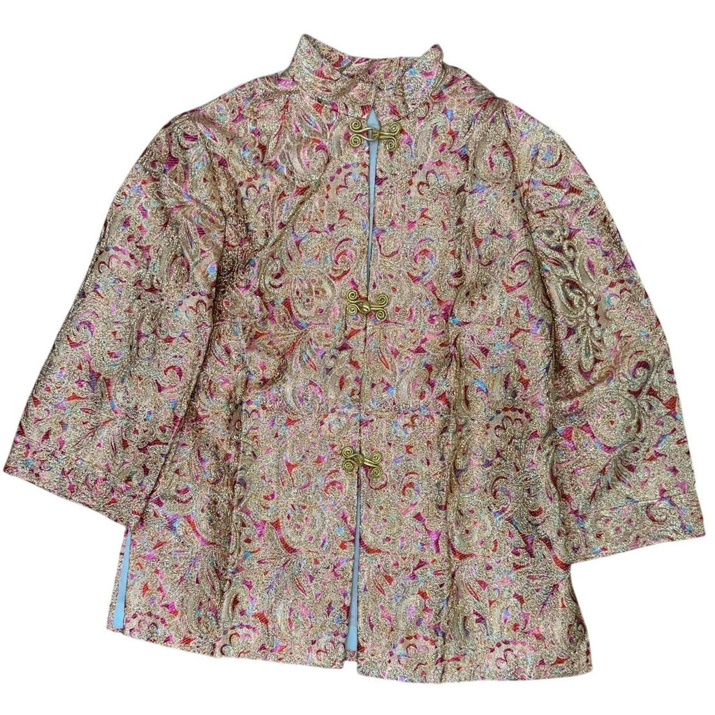 Vintage 90s Women's Medium Metallic Tunic Jacket Asian Inspired Hook Closure