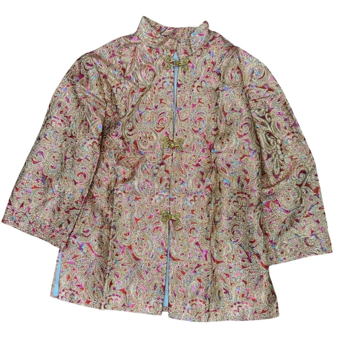 Vintage 90s Women's Medium Metallic Tunic Jacket Asian Inspired Hook Closure
