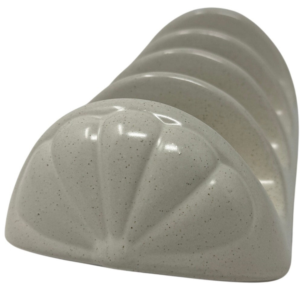 Vintage 70s Ceramic Taco Holder 4 Slot Beige Stoneware Serving Tray