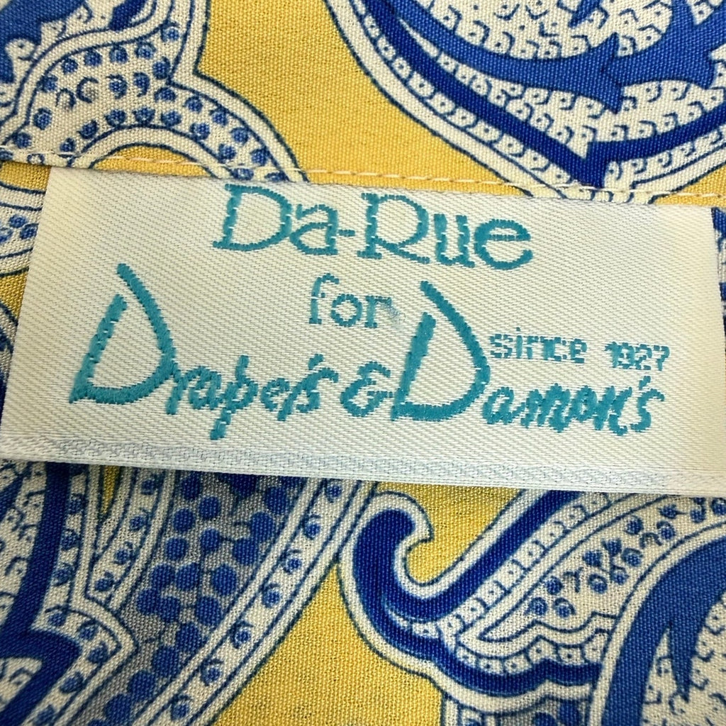 Vintage 80s Paisley Blouse USA Medium Blue Yellow Elastic Hem Draper's & Damon's