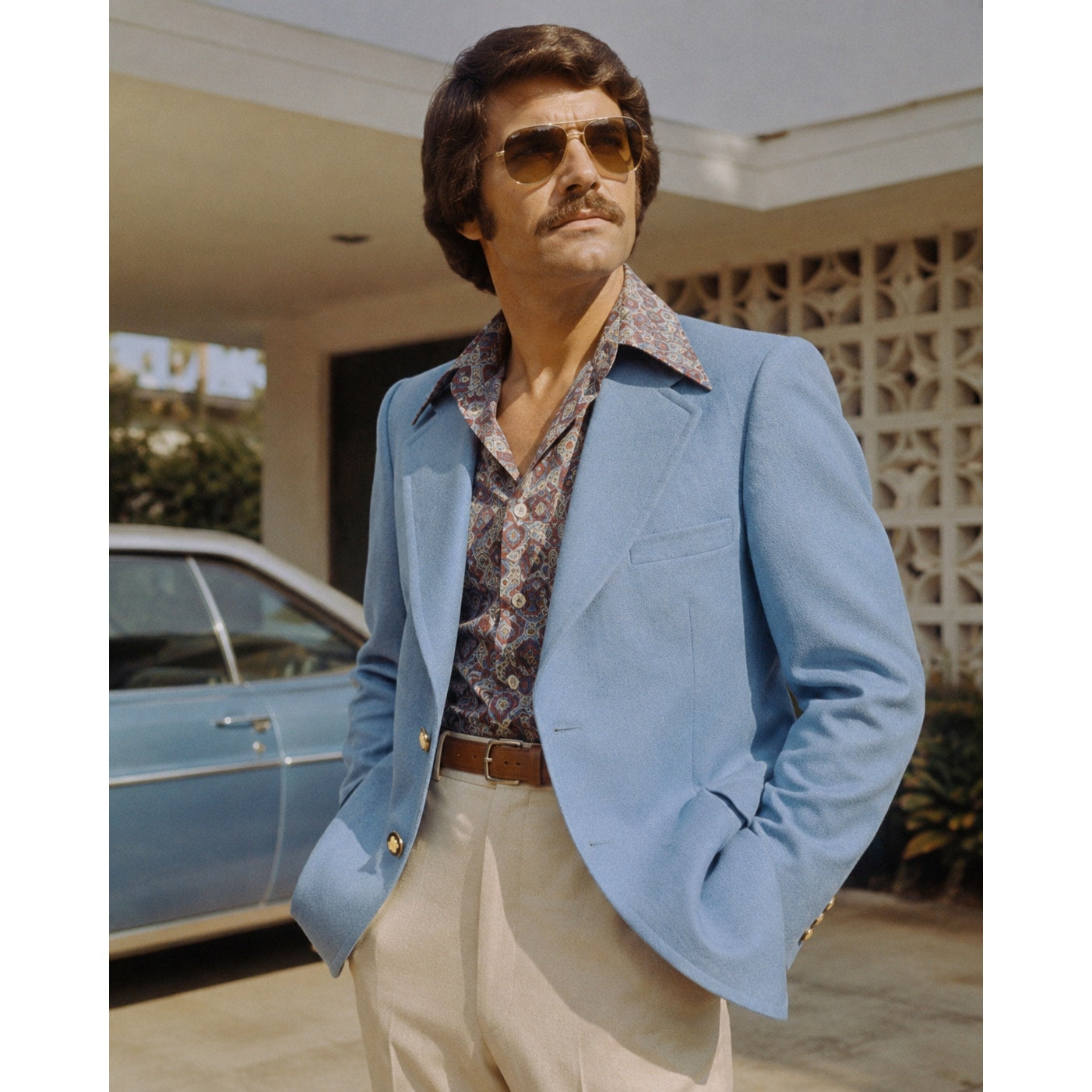 Vintage 70s The Knack Baby Blue Sport Coat Blazer Men's 40 Gold Crest Buttons