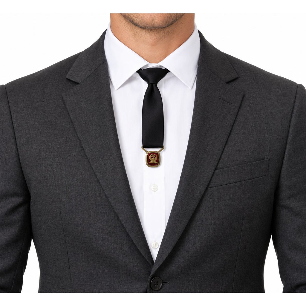 Vintage 80s Black Shriners Emblem Clip-On Loop Tie Men’s 6"