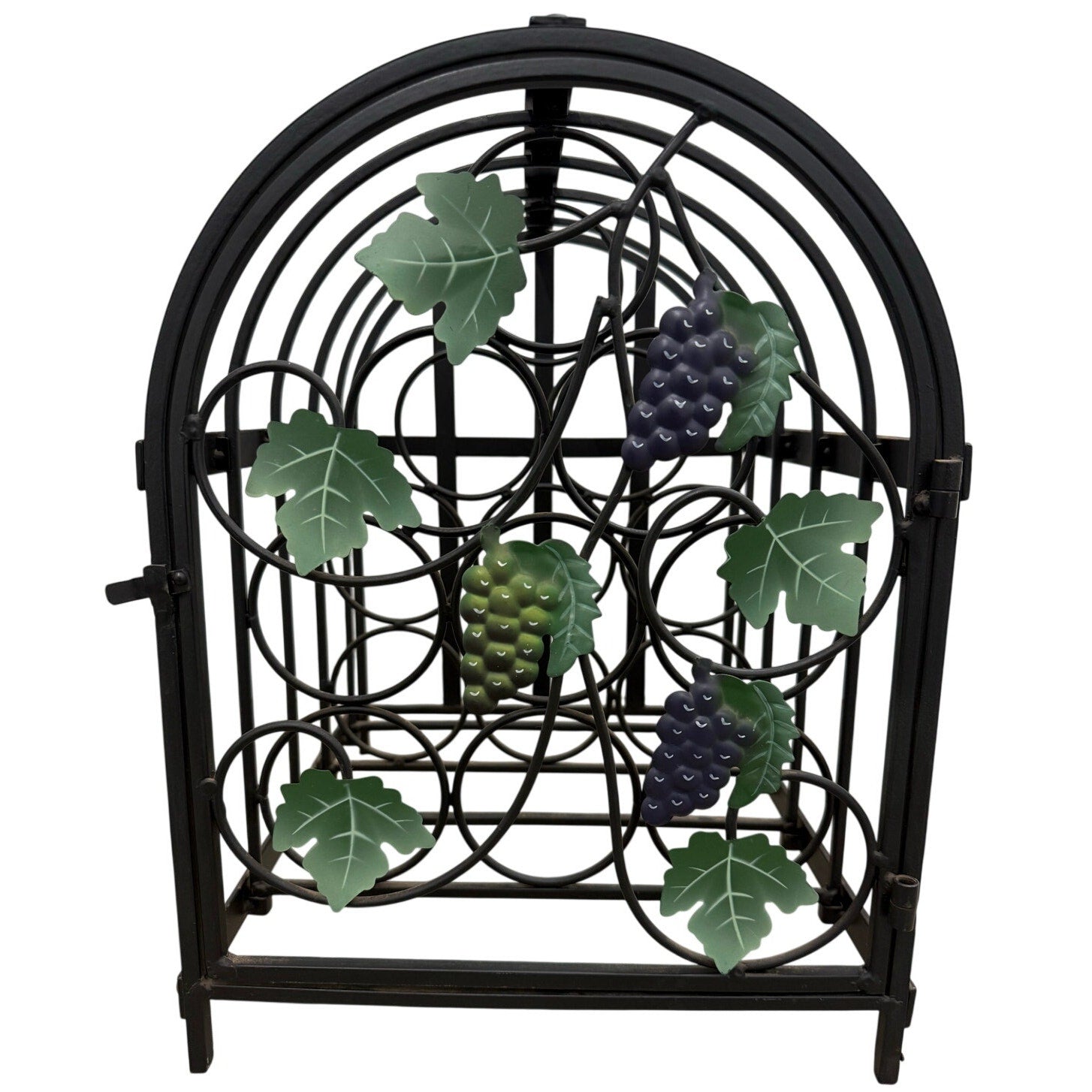 Vintage 90s Black Metal Ivy Wine Rack 9 Bottle Tabletop Display