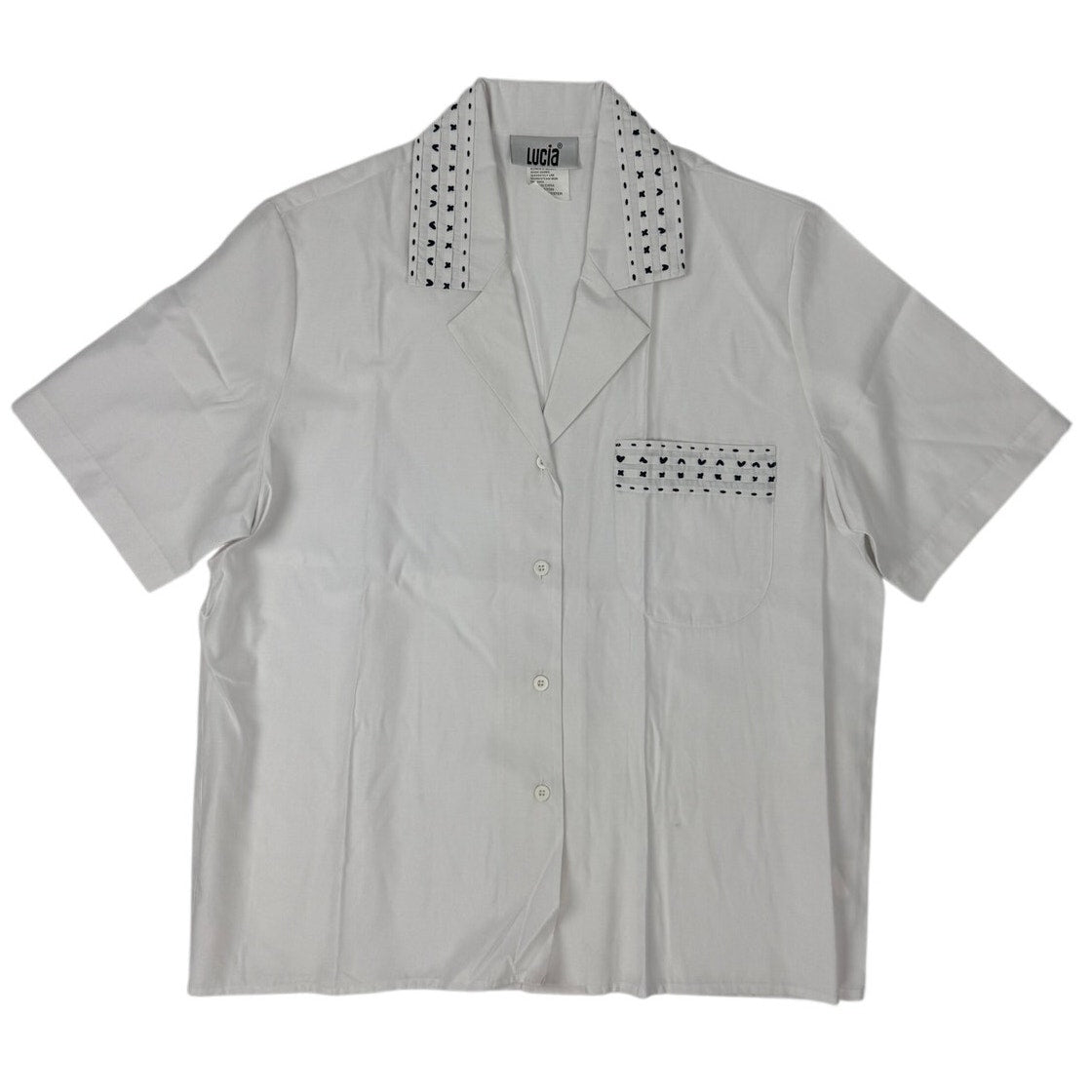 Vintage 1990s Lucia White Rayon Blend Embroidered Short Sleeve Blouse