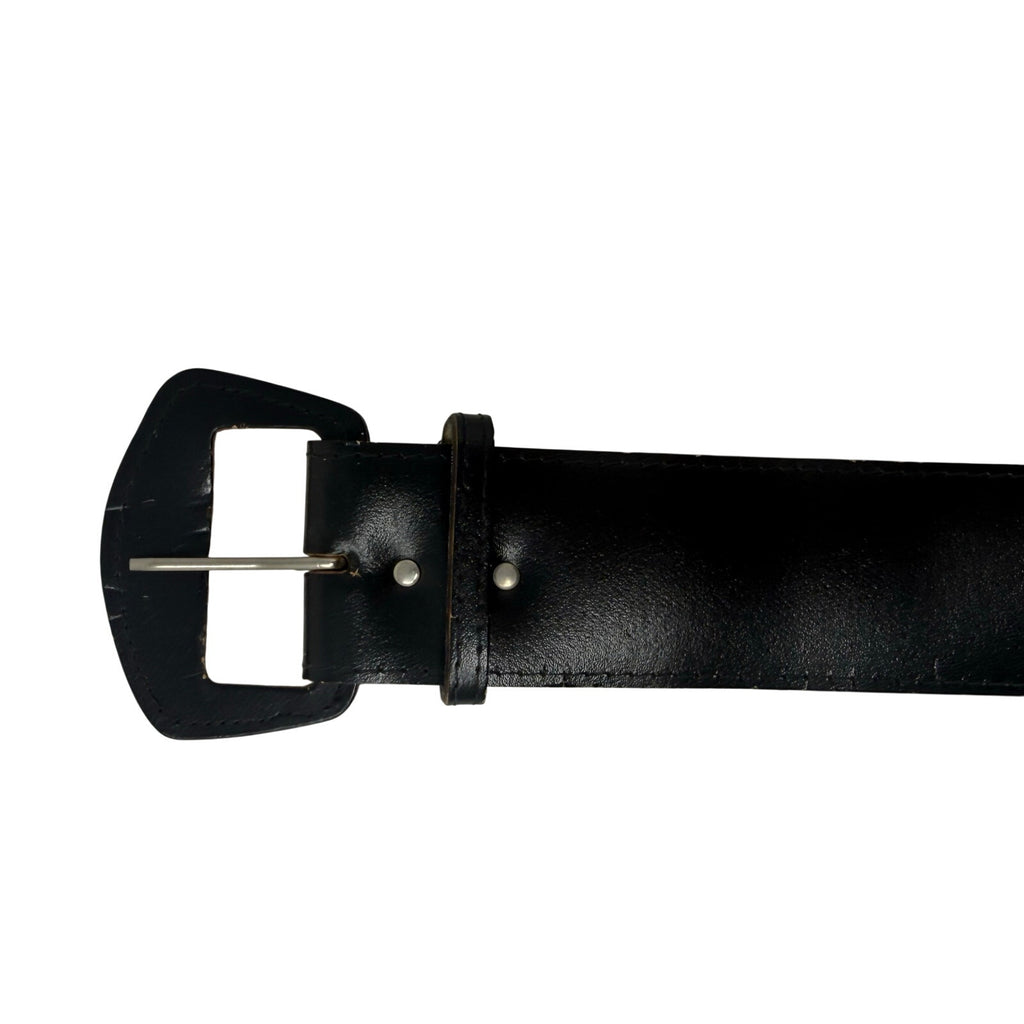 Vintage 80s Women's XL Black Leather Belt 2” Wide Suede Back