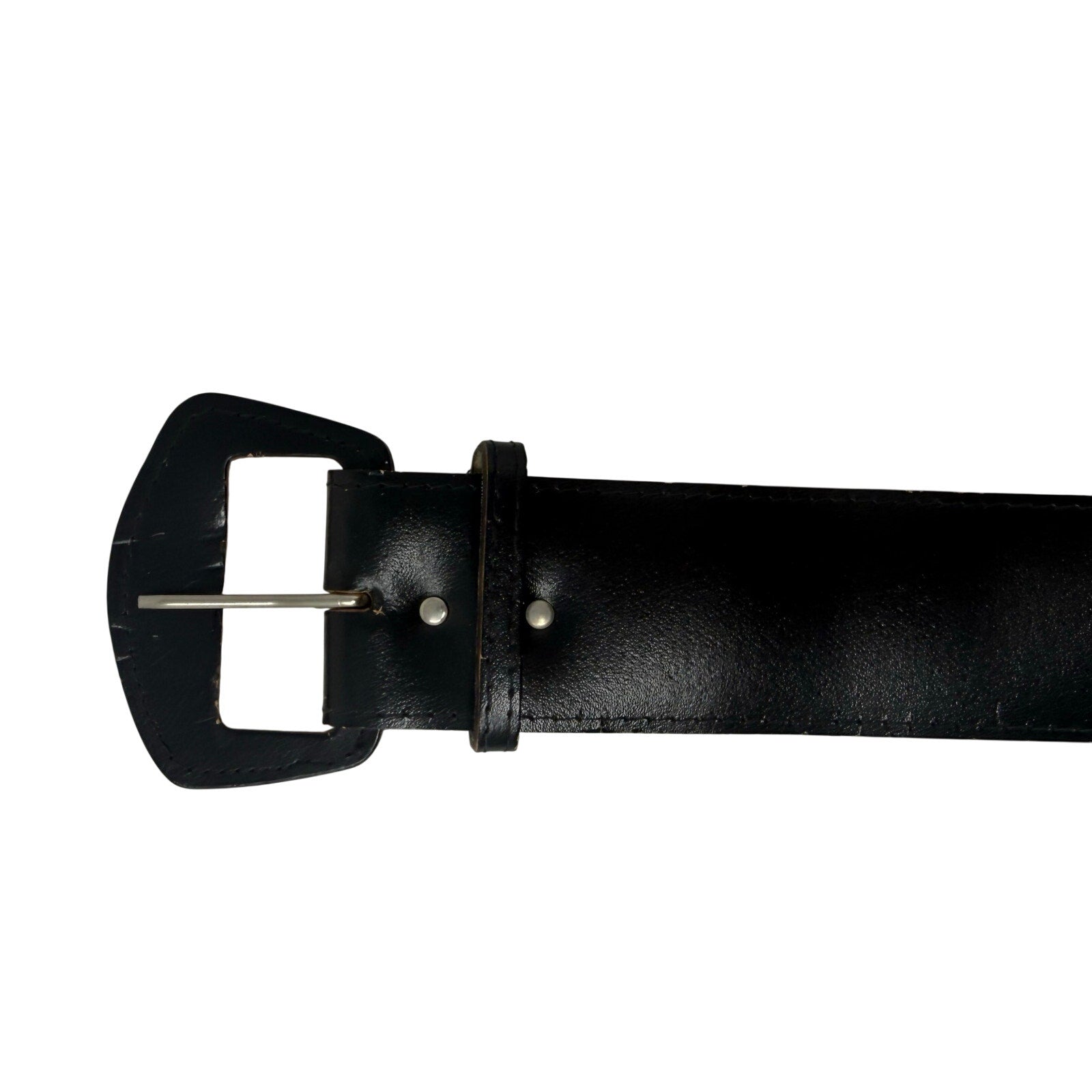 Vintage 80s Women's XL Black Leather Belt 2” Wide Back