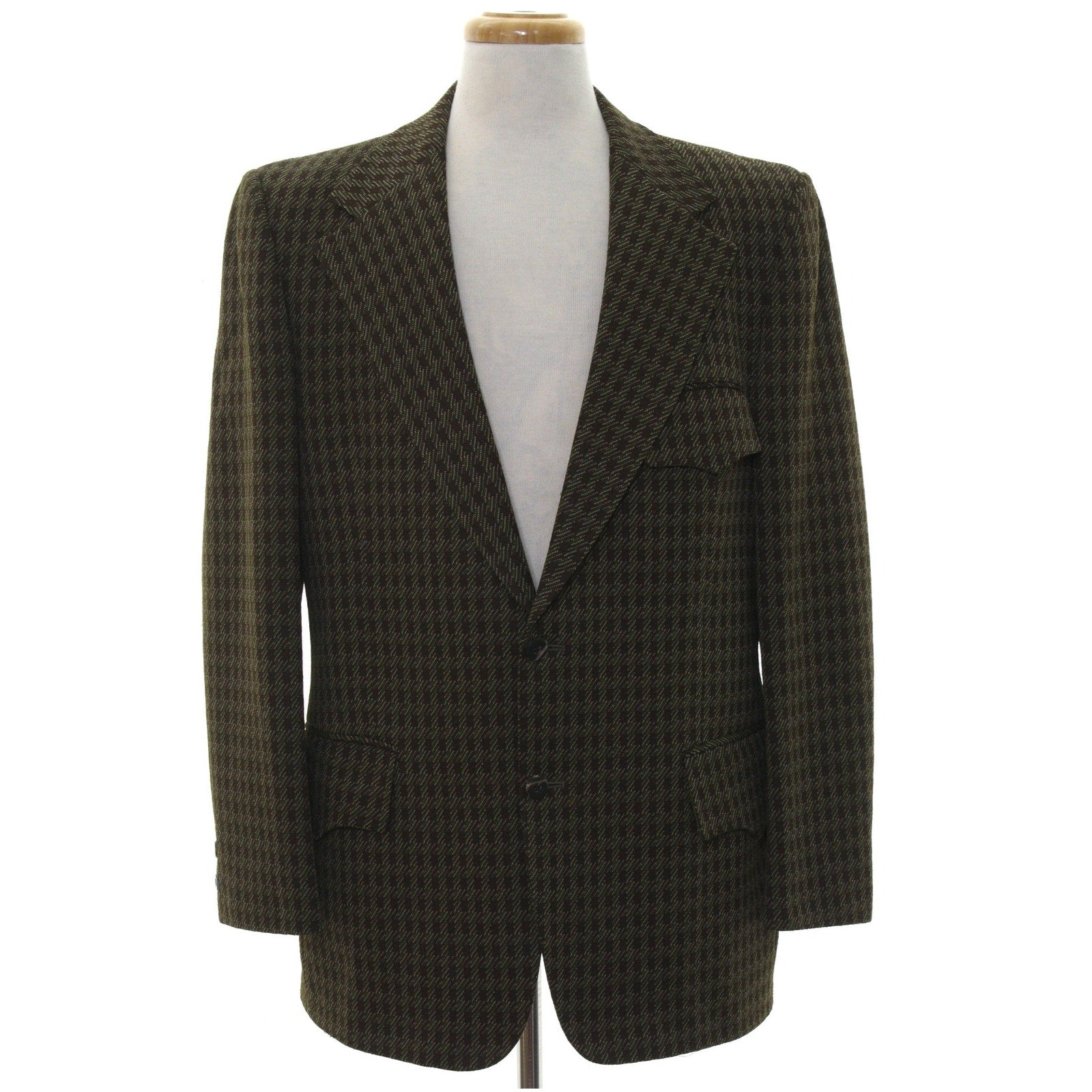 Vintage 70s Monarch Brown Houndstooth Polyester Western Sport Coat 42