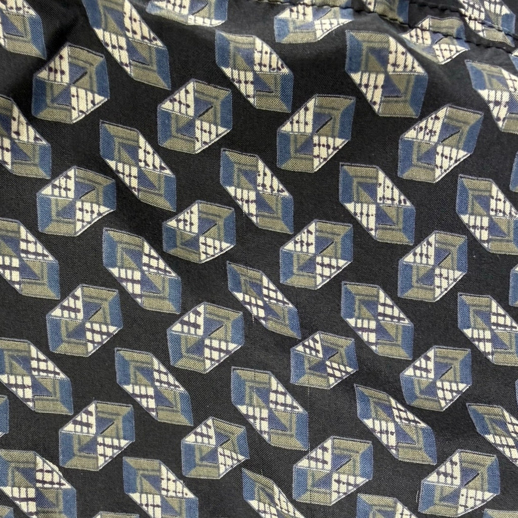 Vintage 90s Cezar Silk Shirt Men's Large Black Geometric Short Sleeve Button Up