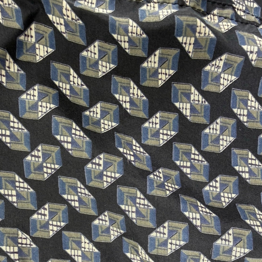 Vintage 90s Cezar Silk Shirt Men's Large Black Geometric Short Sleeve Button Up