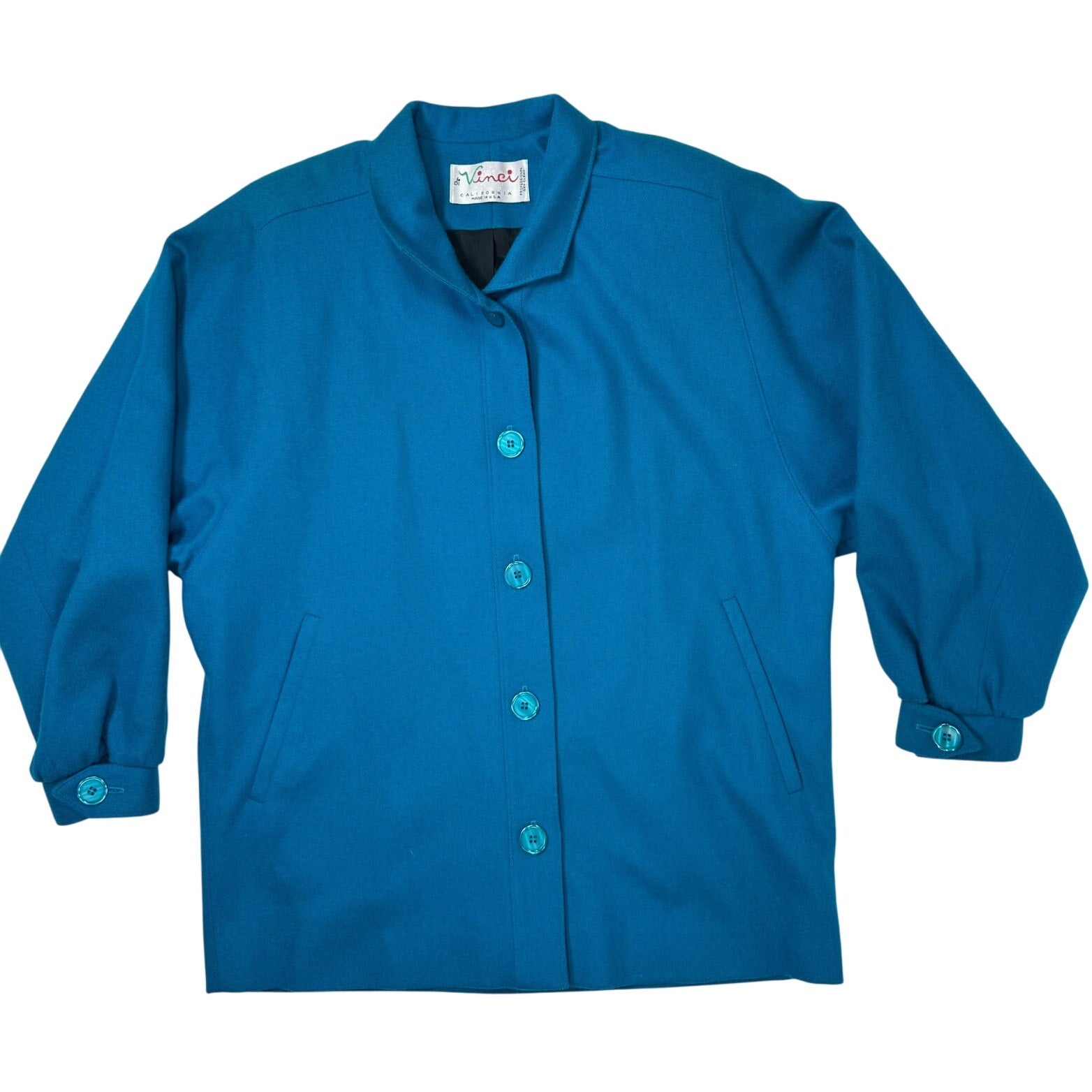 Vintage 70s Blue Blazer Jacket Women's Large diVinci California Lined USA Made