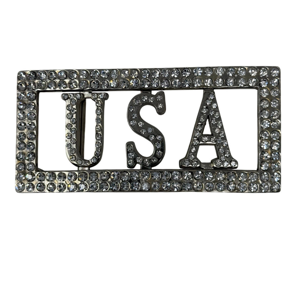 USA Rhinestone Belt Buckle Patriotic American Flag Accessory Bling Vintage 90s