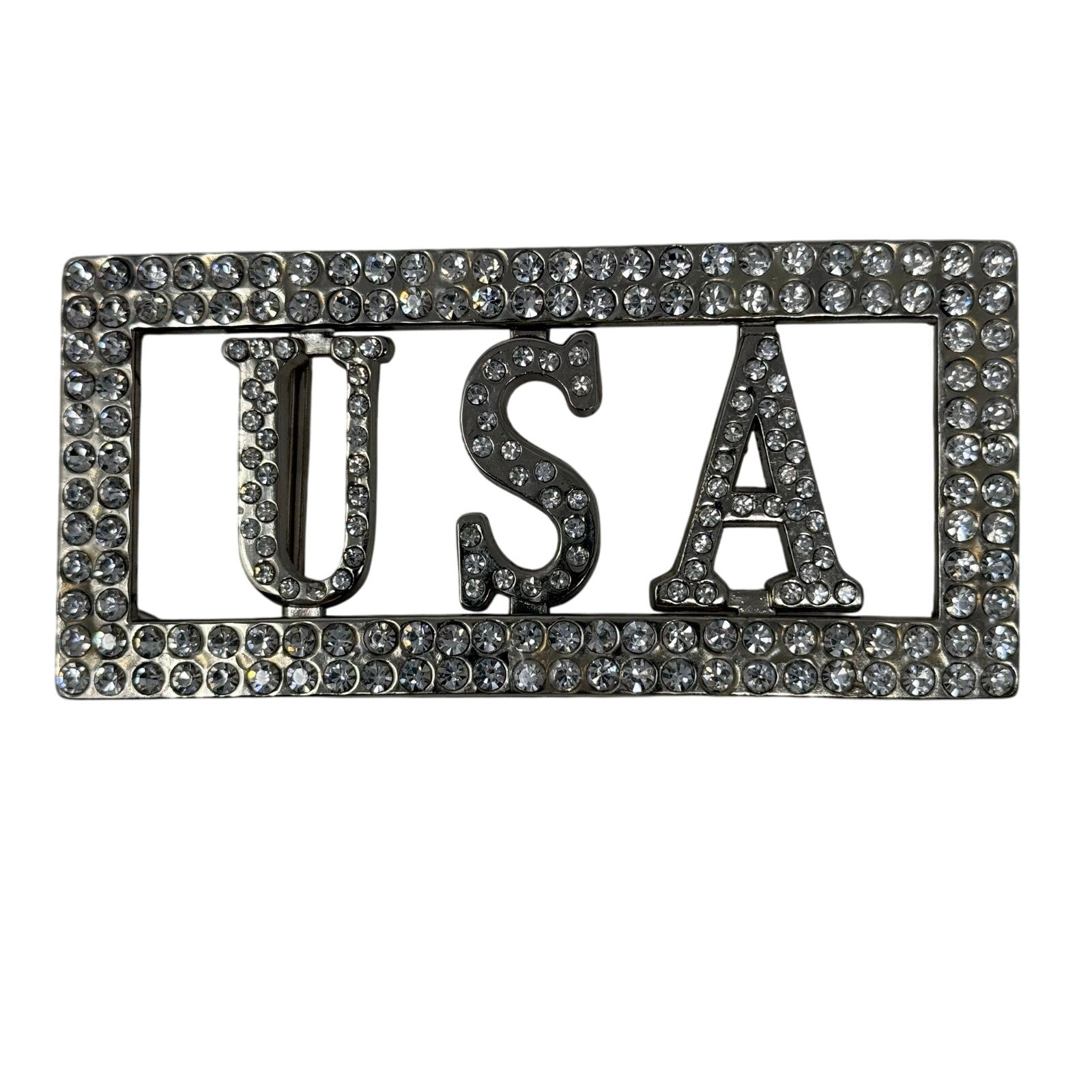 USA Rhinestone Belt Buckle Patriotic American Flag Accessory Bling Vintage 90s