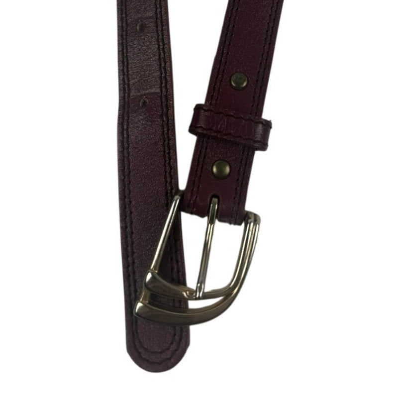 Vintage Made in Korea Burgundy Leather Women's Belt Brass Buckle 25-28