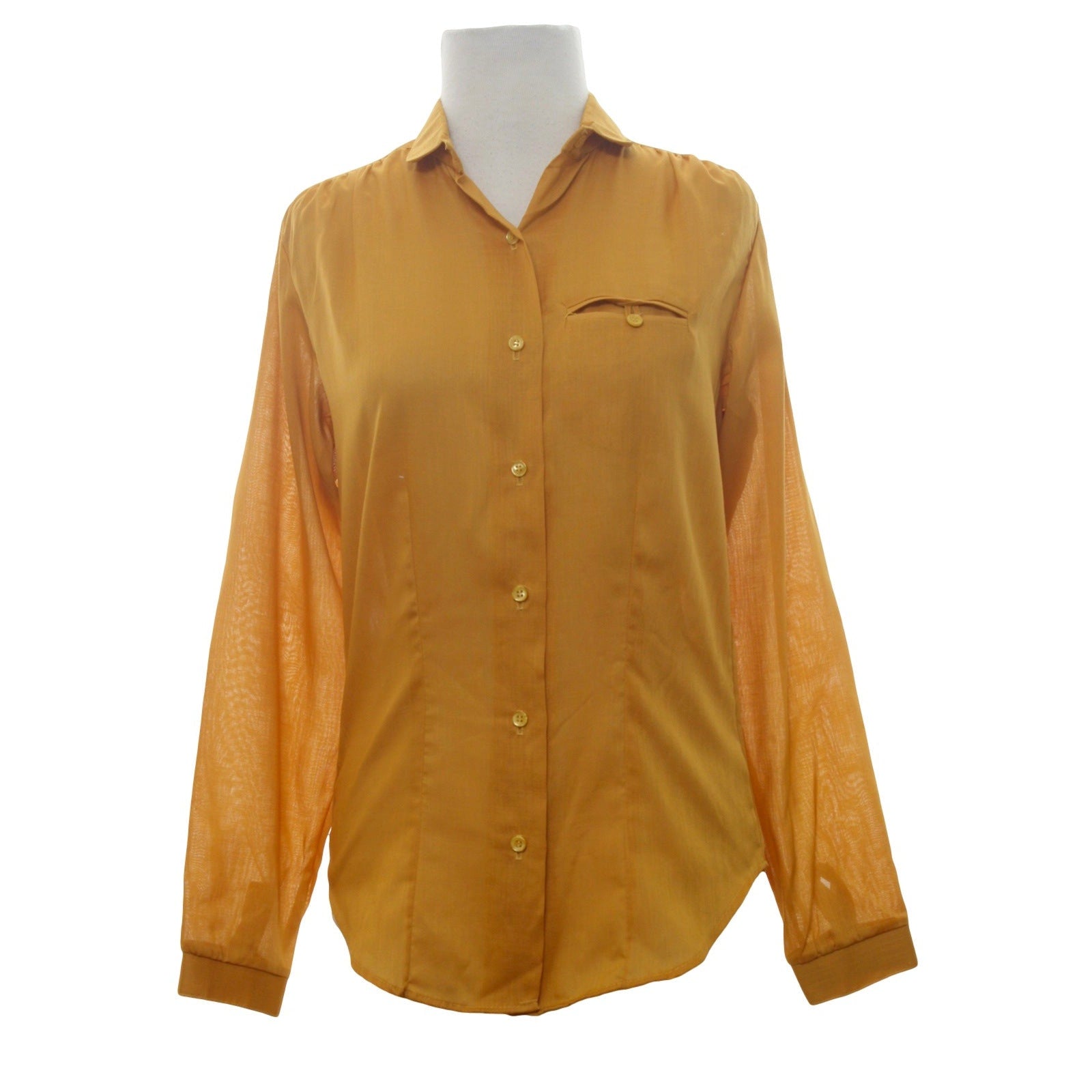 Vintage 70s Women's Small Laura Mae Mustard Button Front Blouse