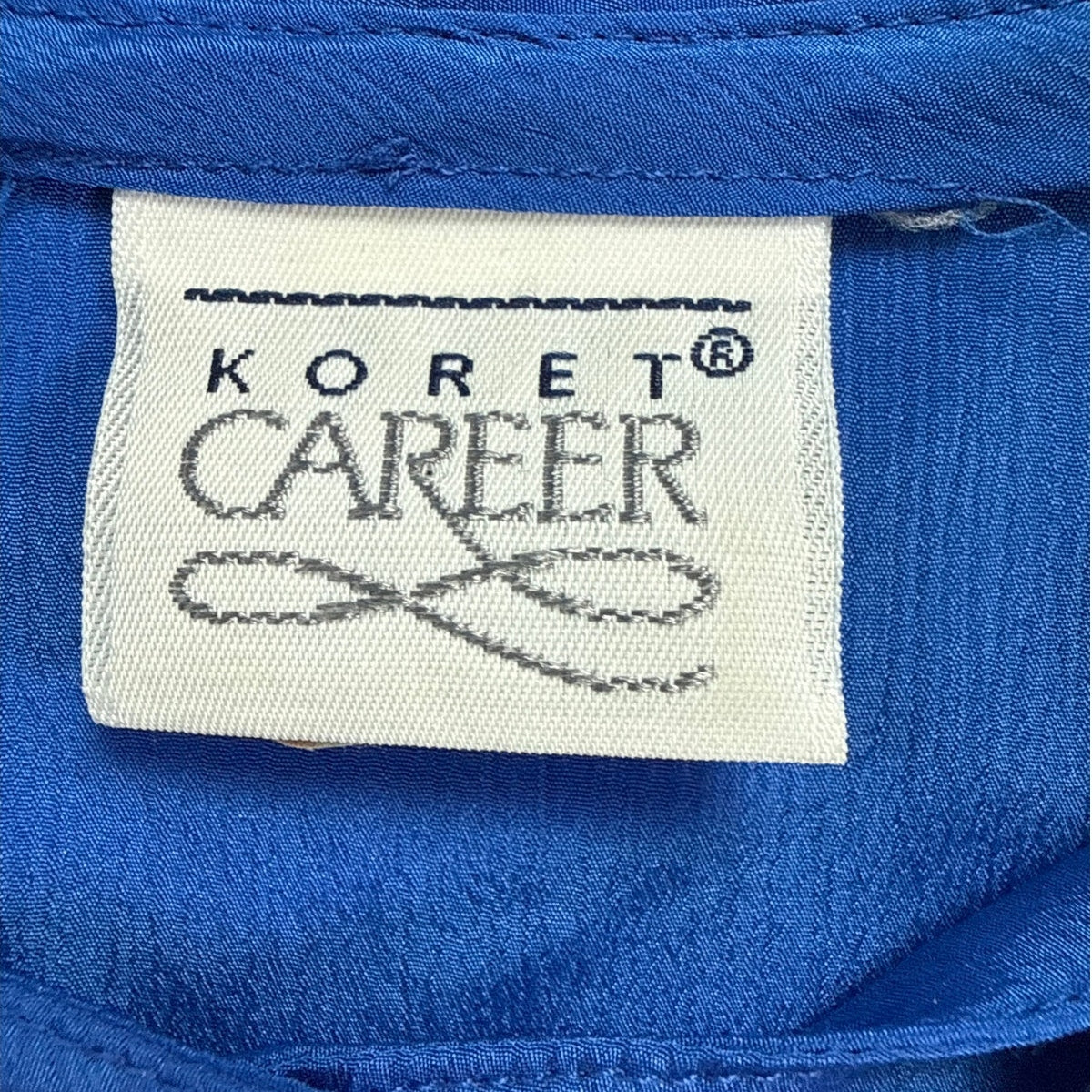 Vintage 70s Koret Career Cobalt Blue Tie Neck Blouse Women's Medium