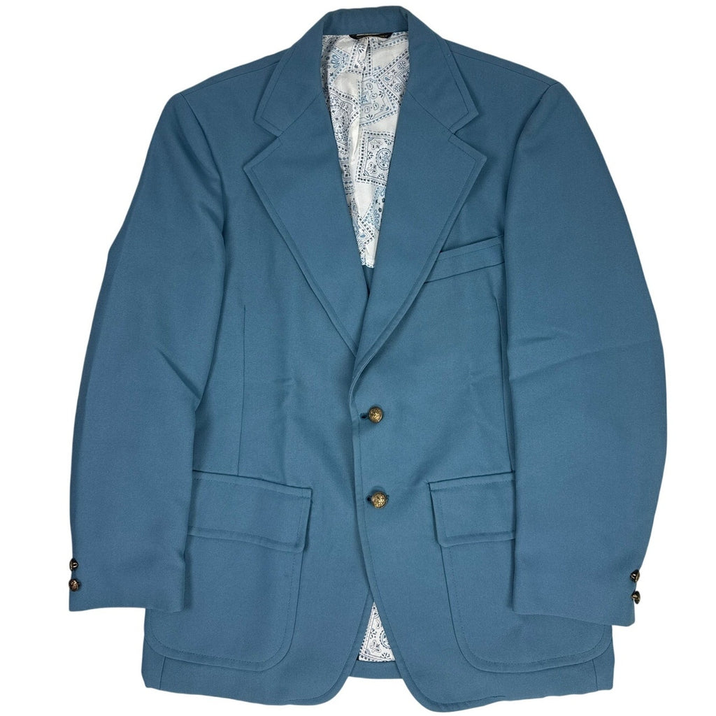 Vintage 1970s Kroesens Men’s Slate Blue Polyester Blazer Brass Buttons 40" Chest