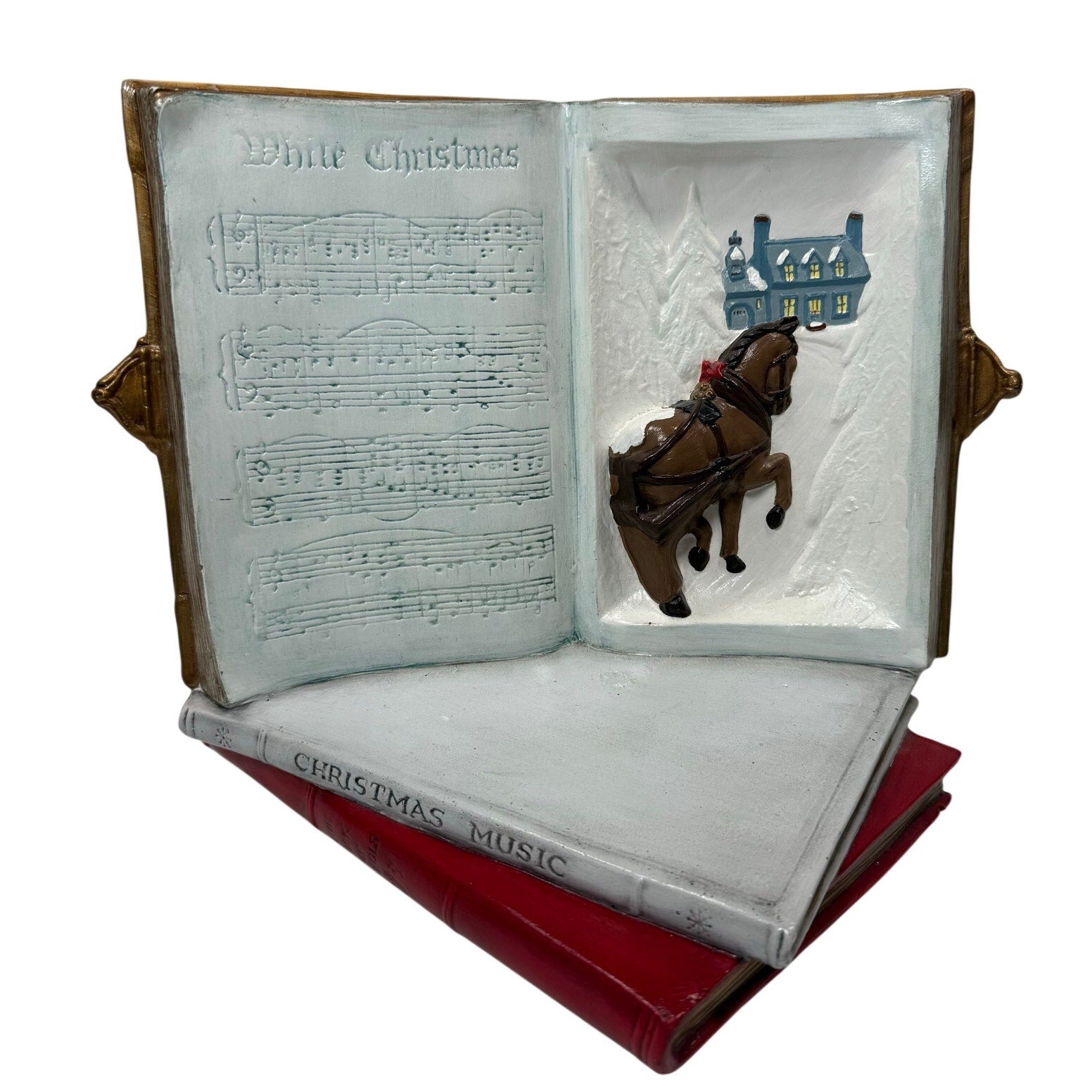 Vintage 80s Christmas Decoration 1985 Care Inc Resin Christmas Book Display